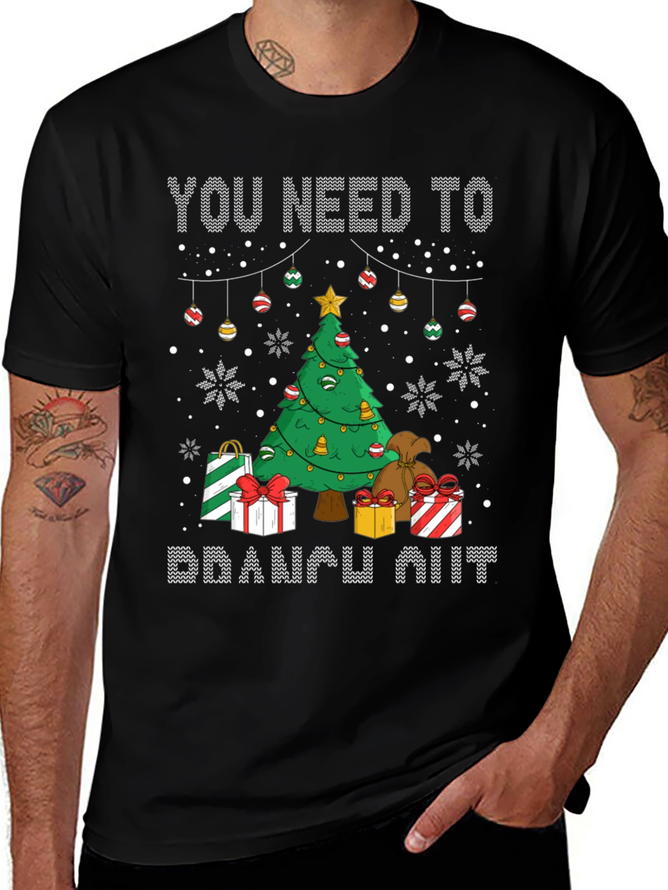 Funny Christmas Tree Graphic Novelty T-Shirt