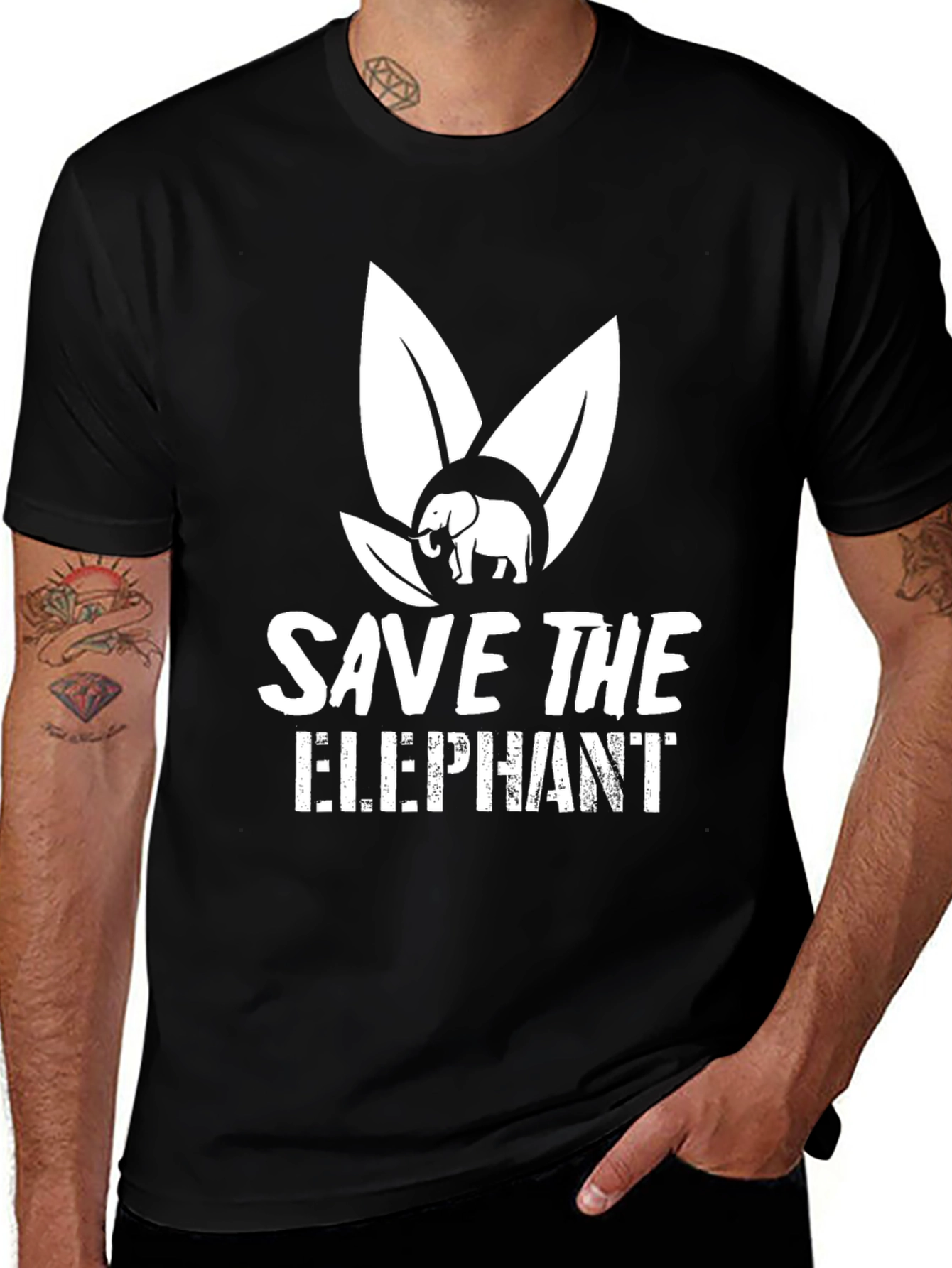Variant 5 of Save the Elephants Graphic Tee - Black Cotton T-Shirt