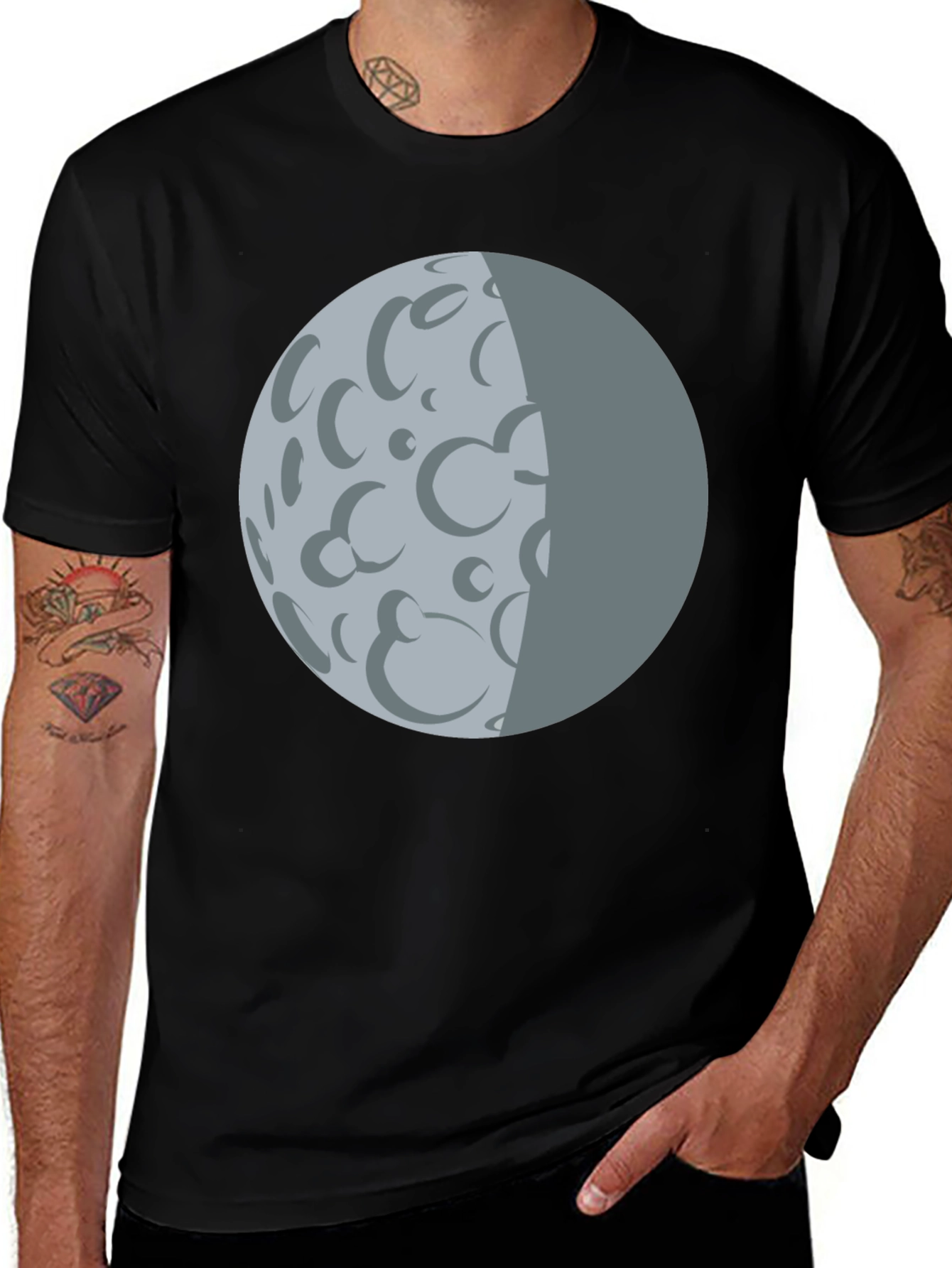 Variant 17 of Lunar Phase Graphic Tee - Modern Black Cotton T-Shirt