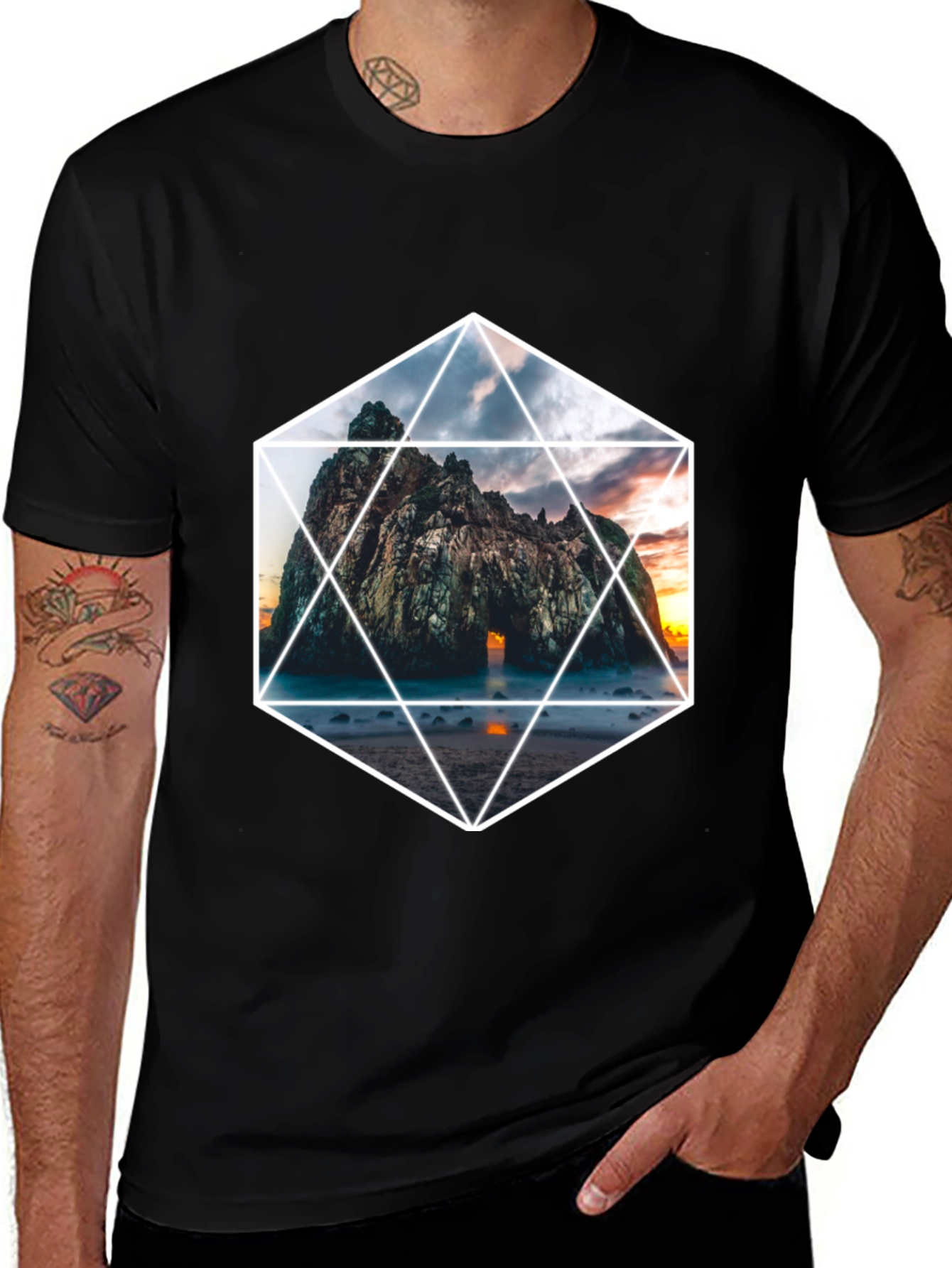 Variant 6 of Geometric Rockscape Graphic Tee - Black