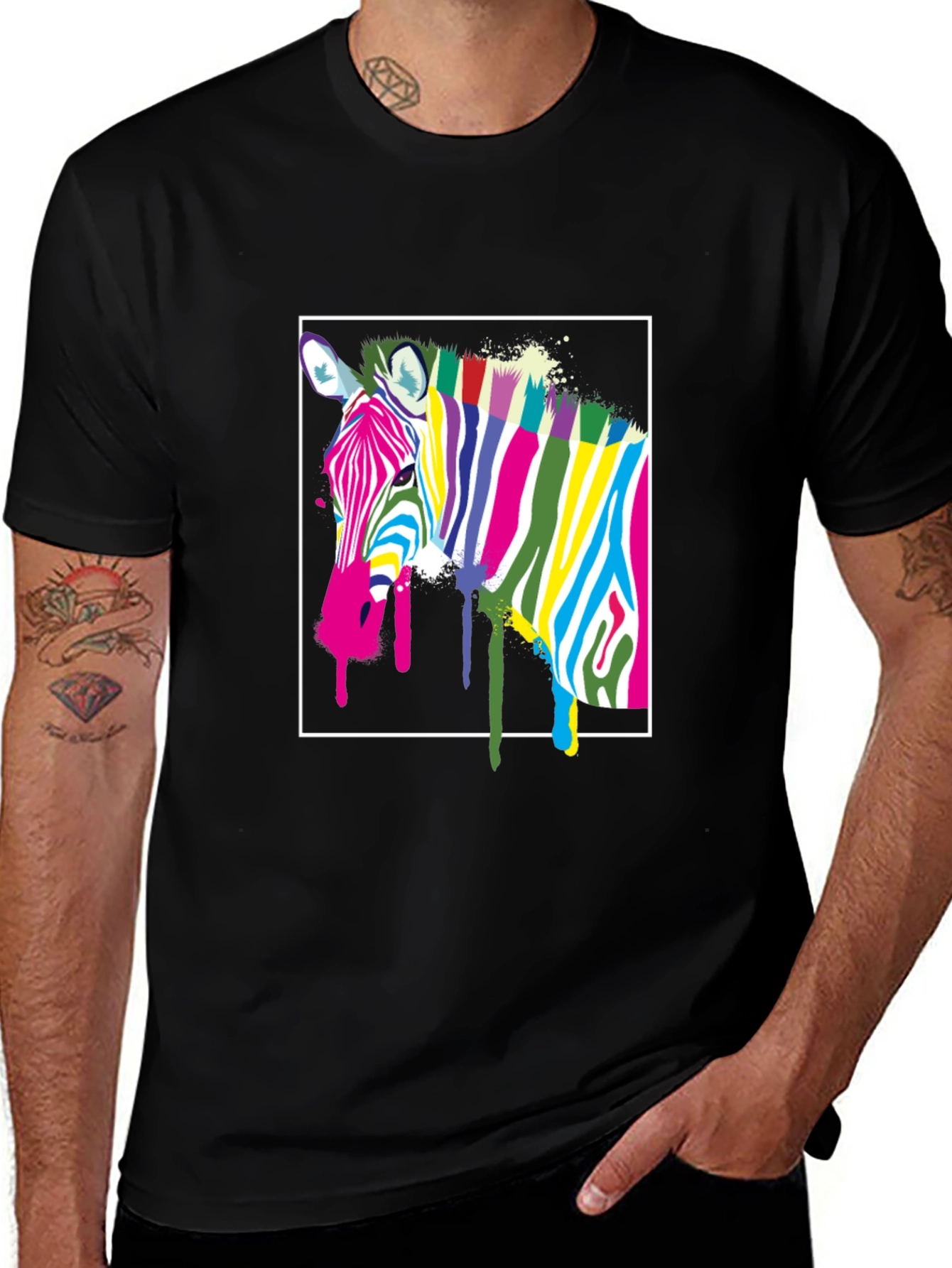 Variant 14 of Bold Zebra Graphic T-Shirt - Men's Black Tee