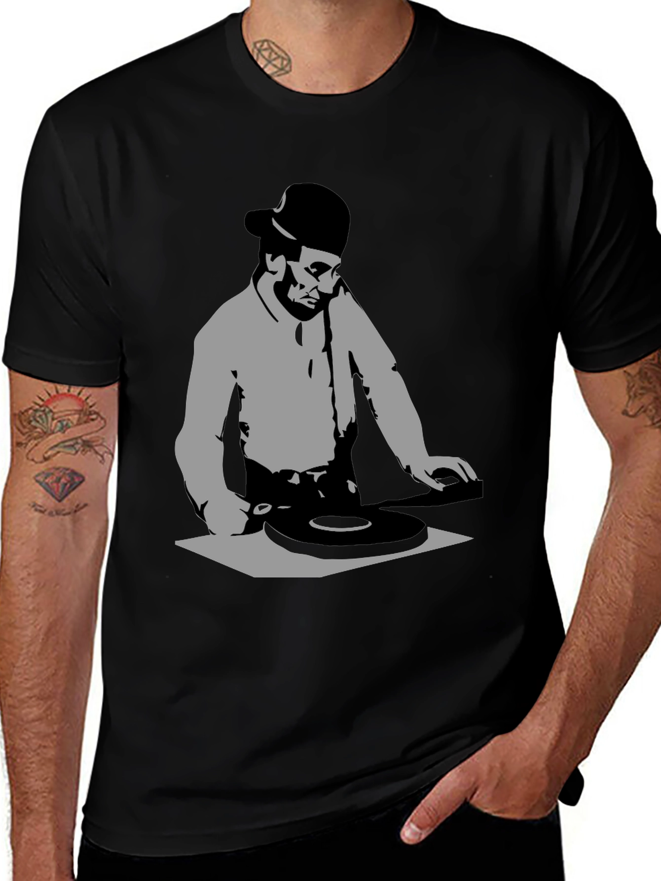 DJ Silhouette Black Graphic T-Shirt - Turntable