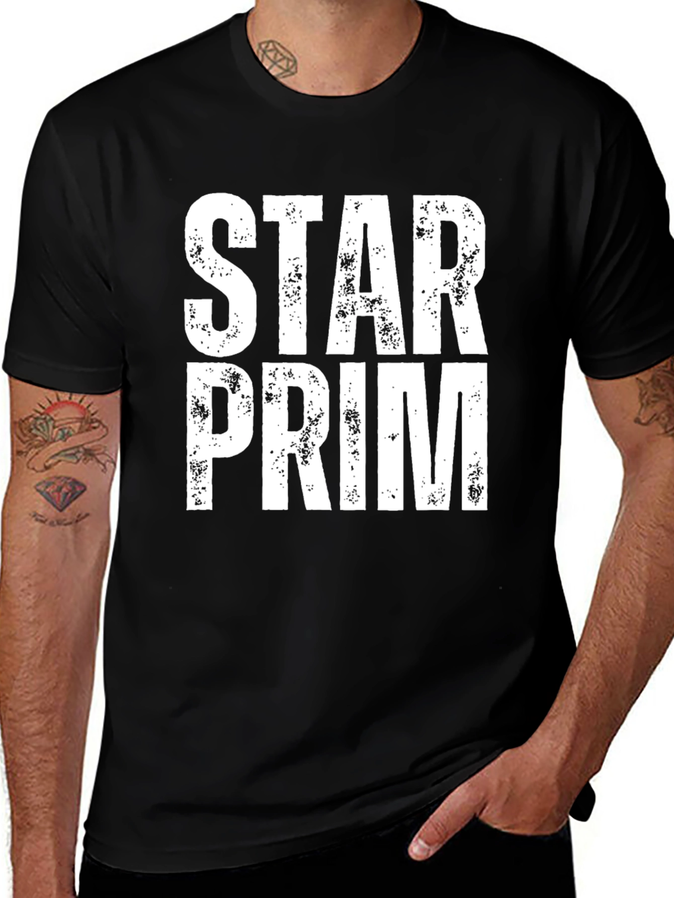 Variant 22 of Star Prim White Print Black Tee