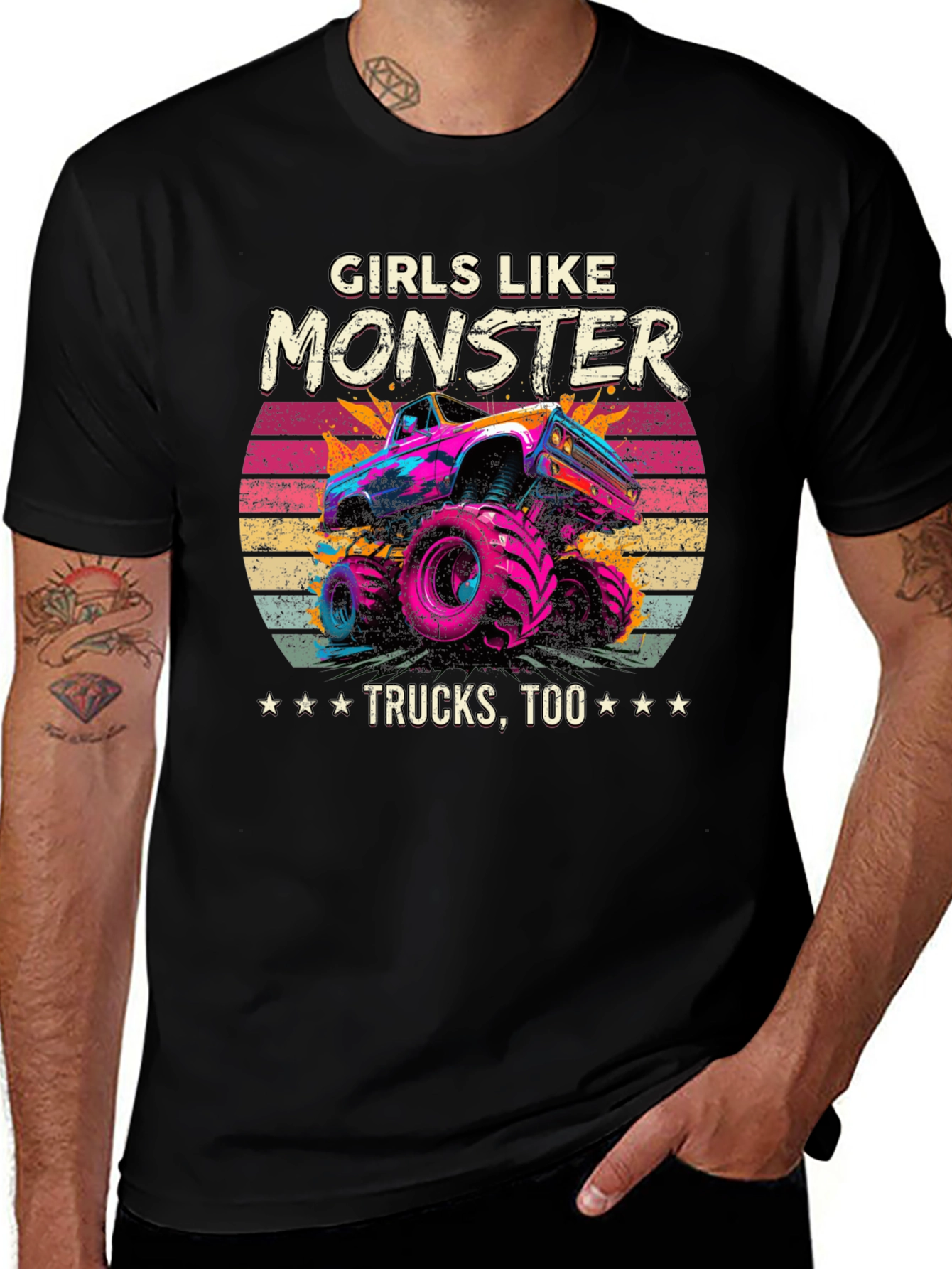 Variant 8 of Girls Like Monster Trucks Tee - Retro Design