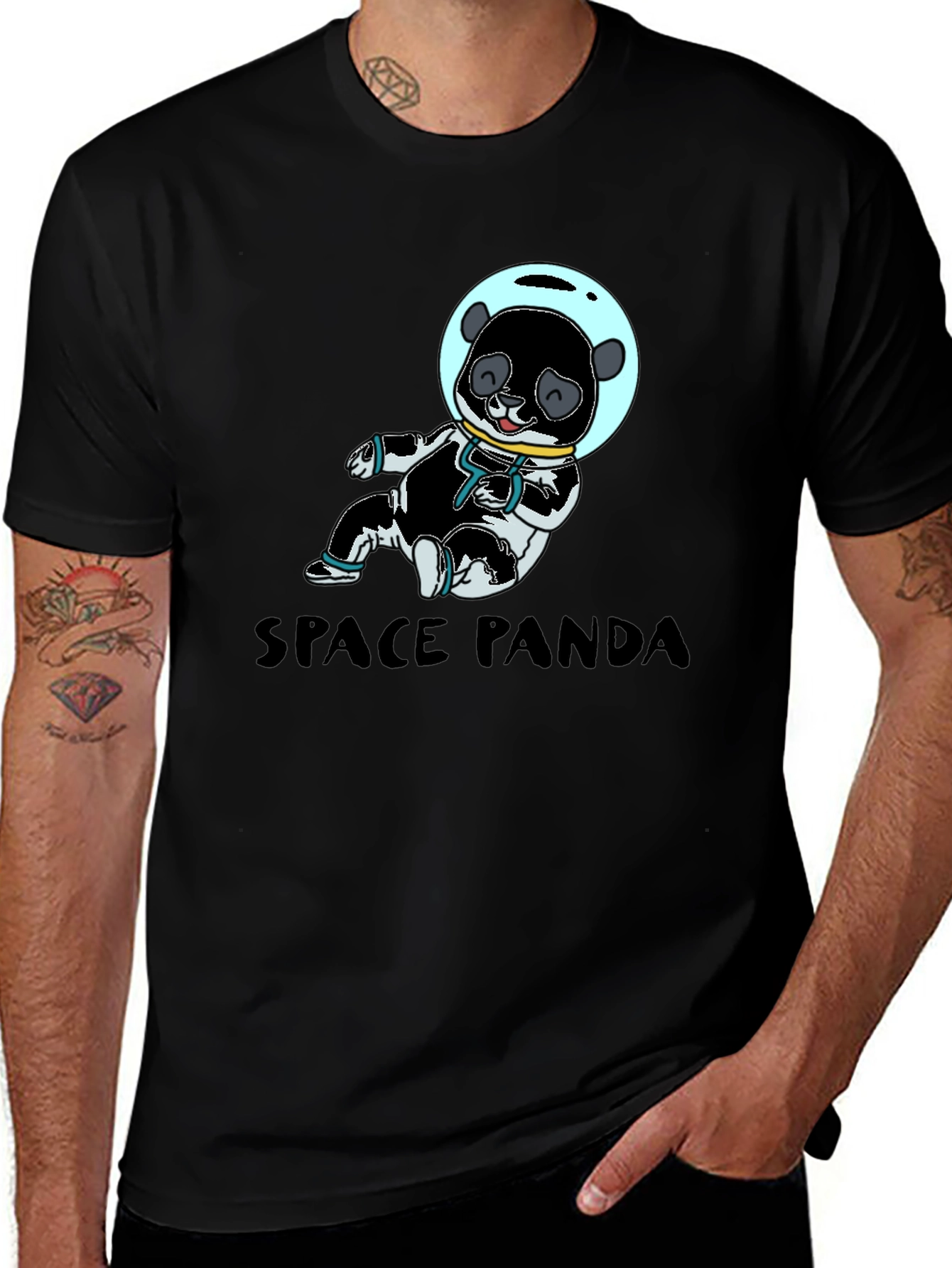 Space Panda T-Shirt - Black Cotton Blend