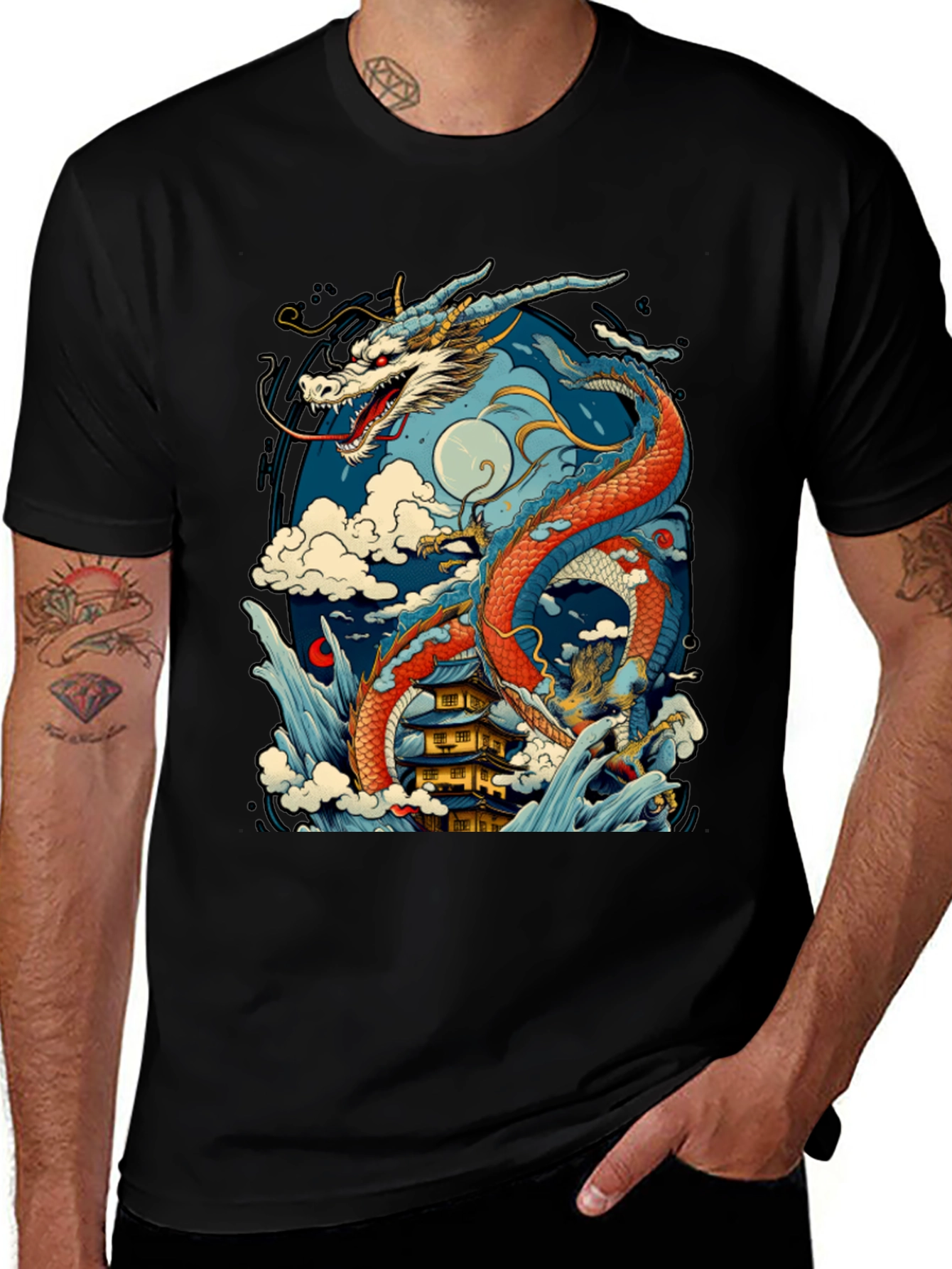 Variant 26 of Dragon Graphic T-Shirt - Men's Black Tee