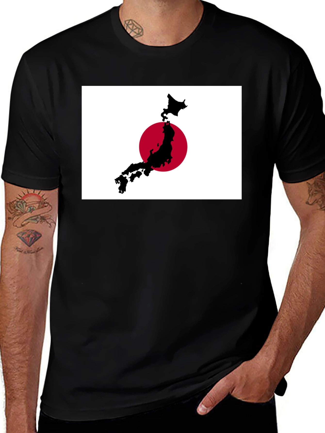 Japan Flag Graphic Tee - Black Cotton T-Shirt