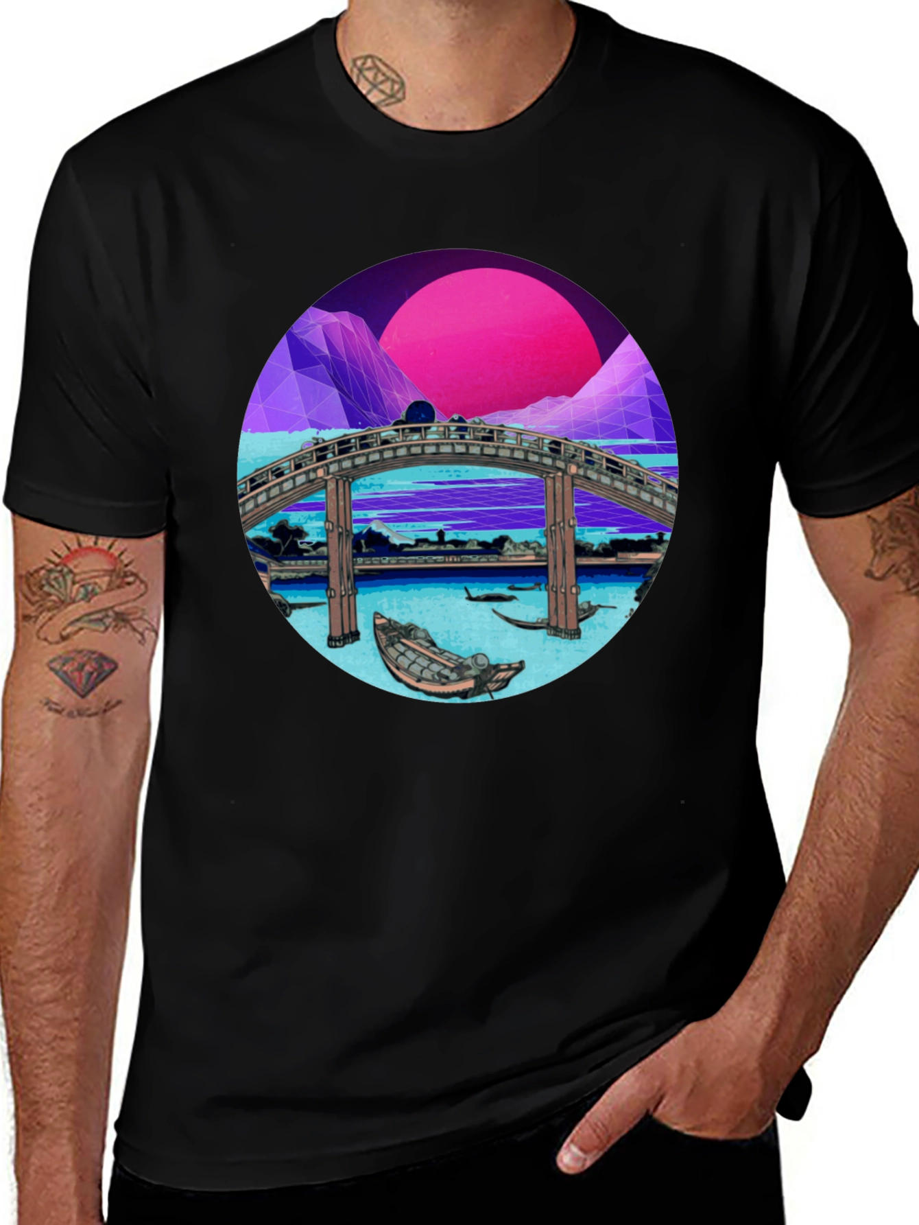 Variant 21 of Retro Bridge Graphic Tee - Black T-Shirt