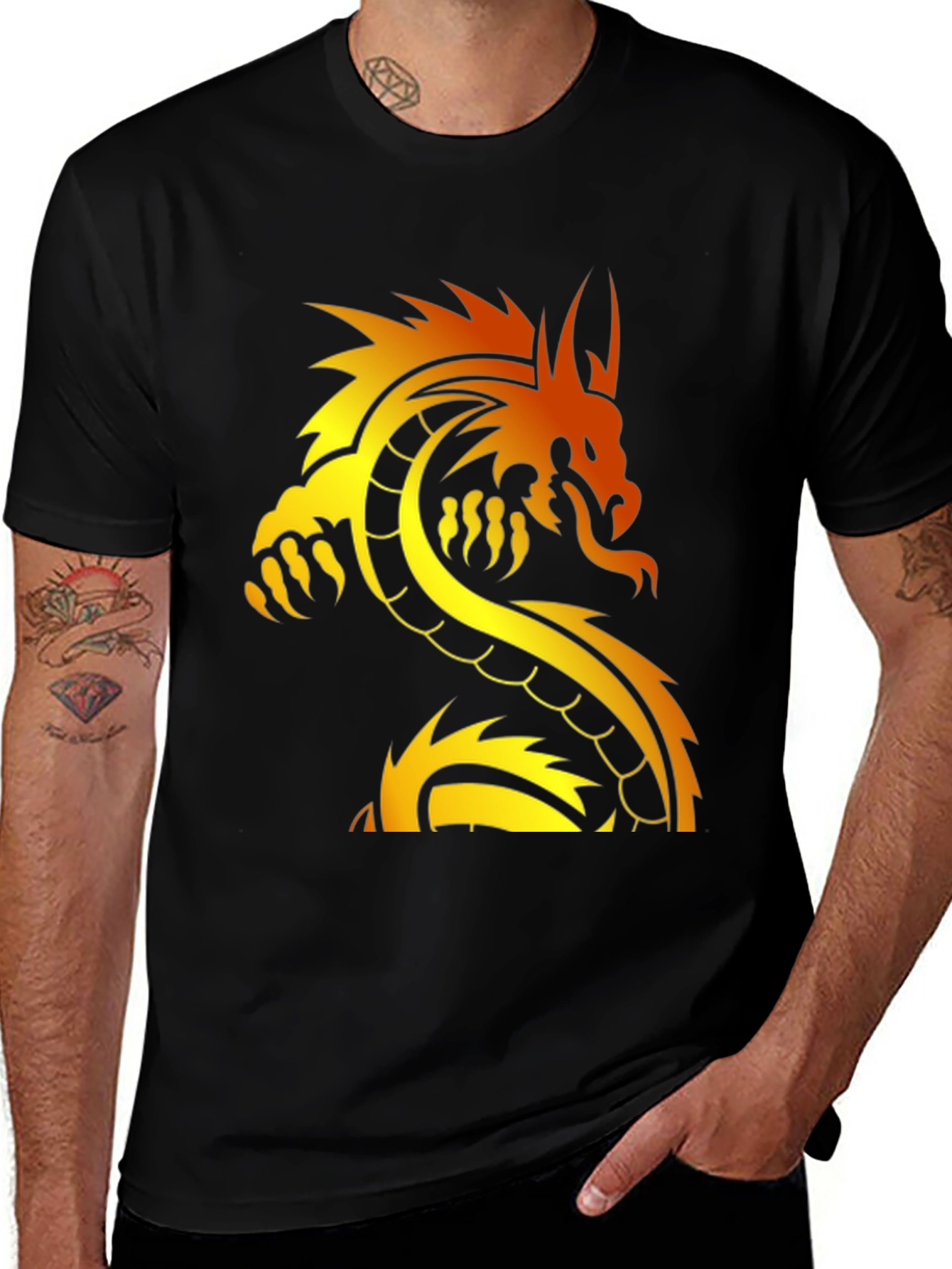Variant 5 of Dragon Graphic Print Crew Neck T-Shirt