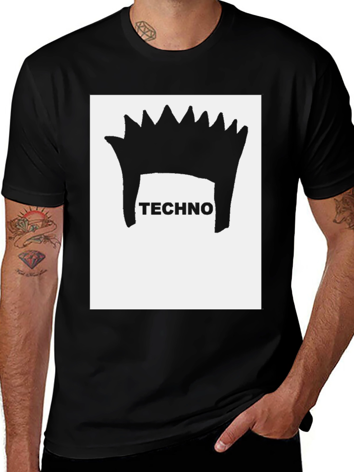 Techno Hair Graphic Tee - Black Cotton T-Shirt