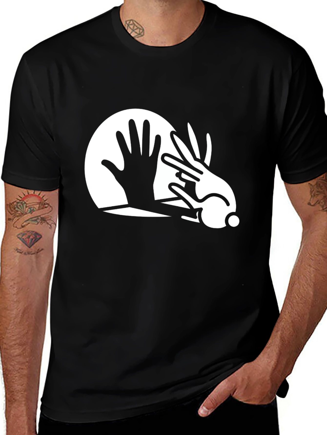 Variant 20 of Rabbit Hand Shadow T-Shirt - Black