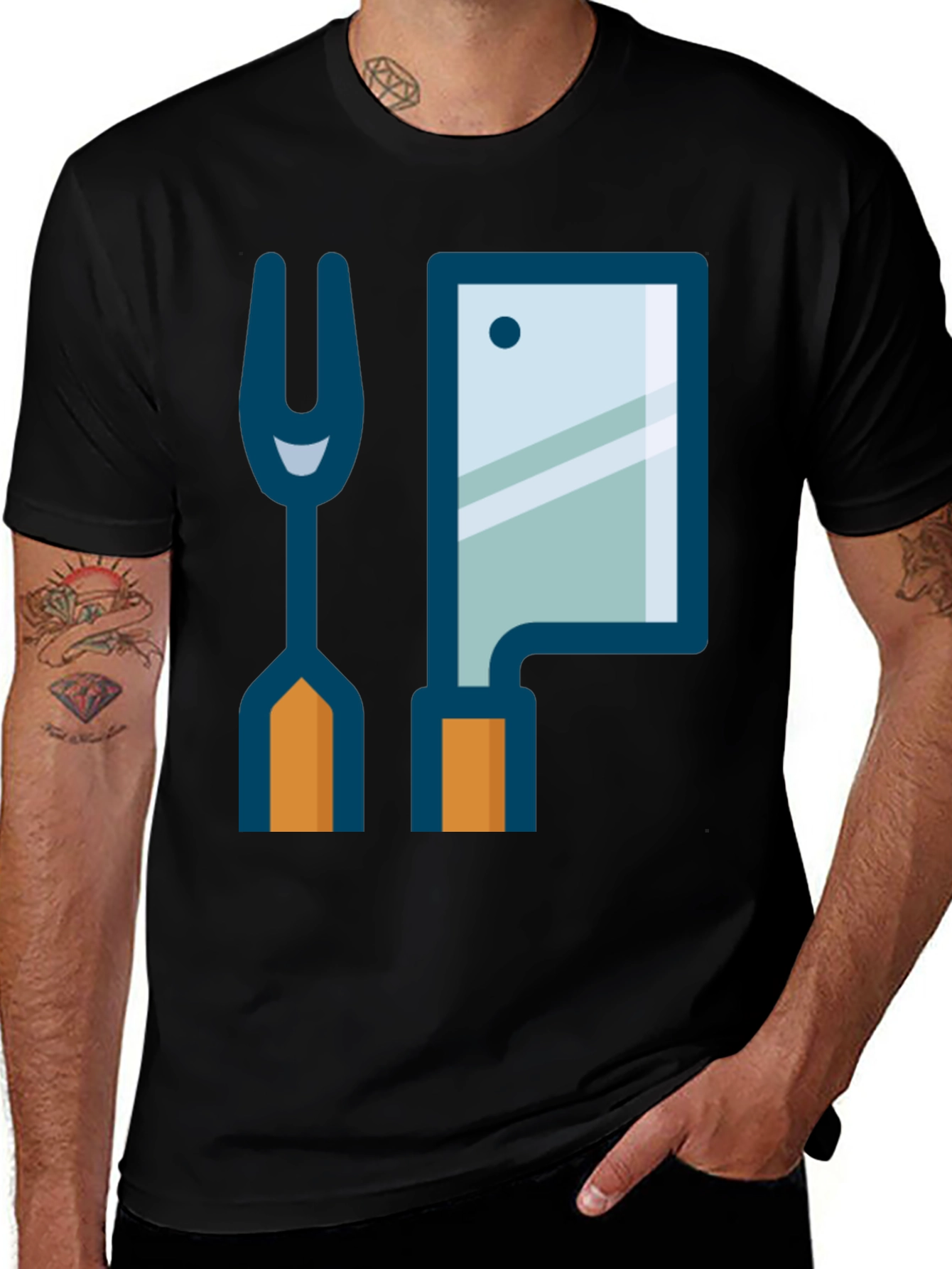 Variant 28 of Butcher Fork & Cleaver Graphic Tee - Black