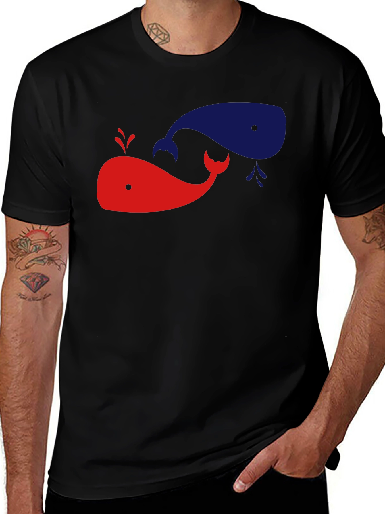 Variant 18 of Whimsical Whale Graphic Tee - Black Cotton Shirt