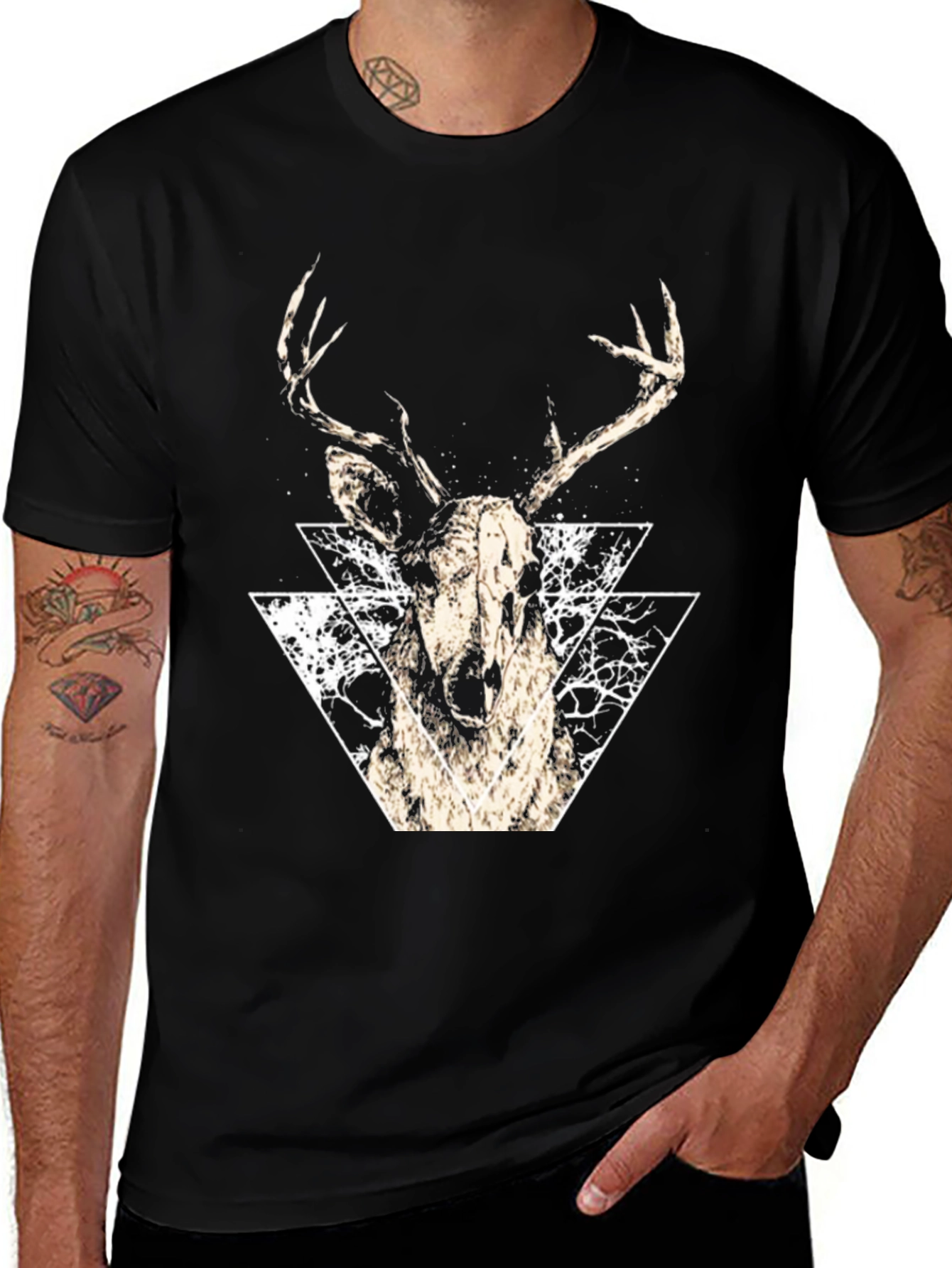 Variant 8 of Geometric Deer Graphic Tee - Modern Black T-Shirt