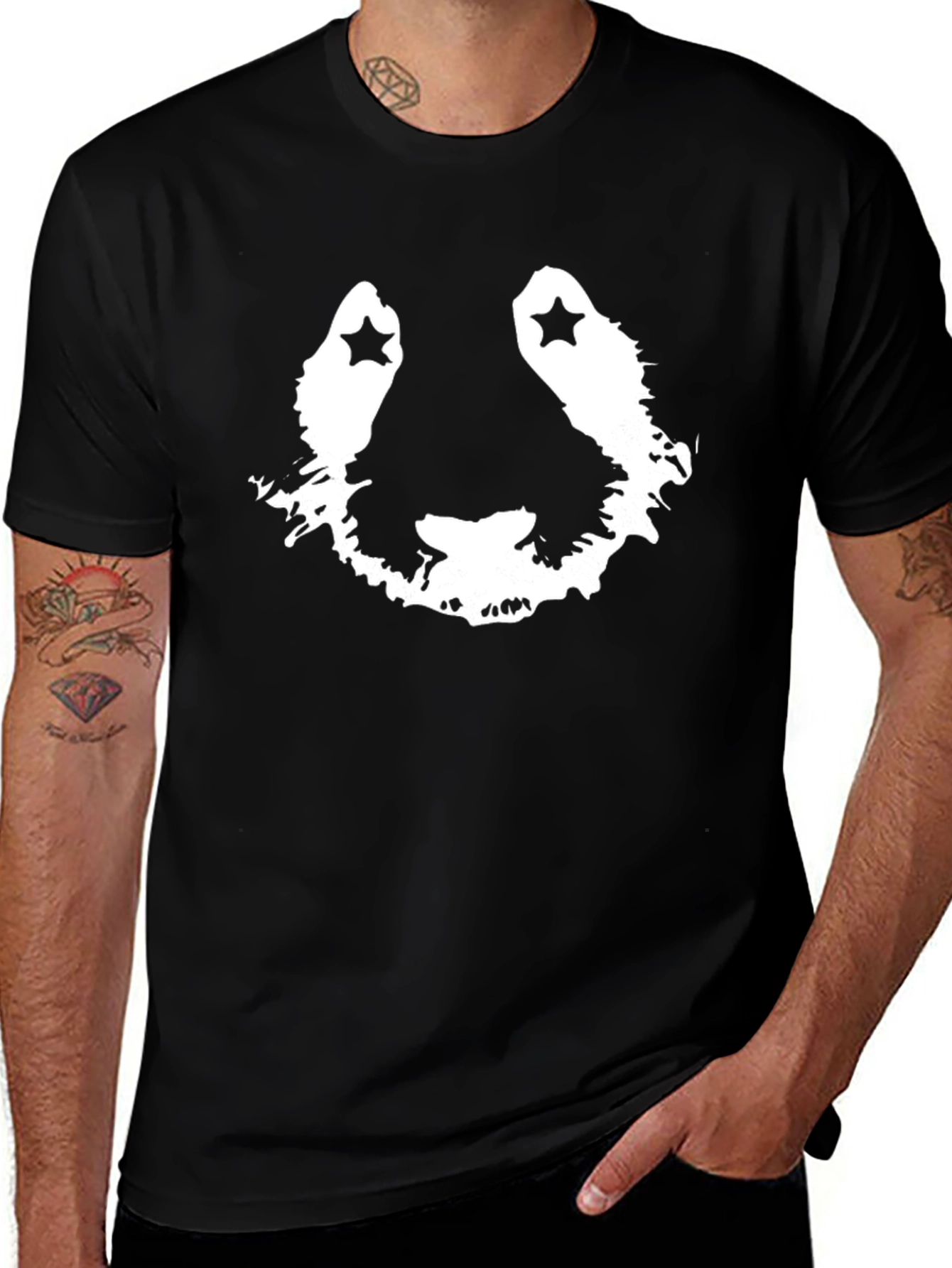Variant 8 of Starry Panda Face Graphic Black T-Shirt