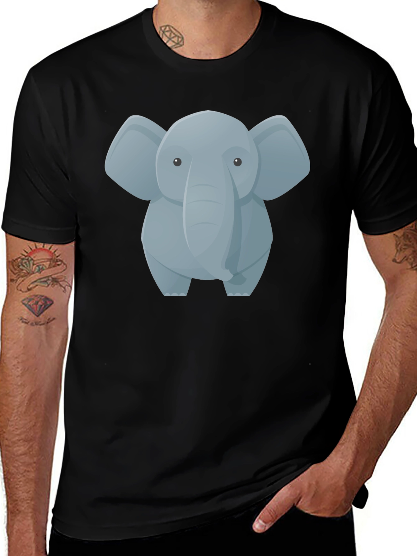Elephant Graphic Tee - Black Cotton T-Shirt