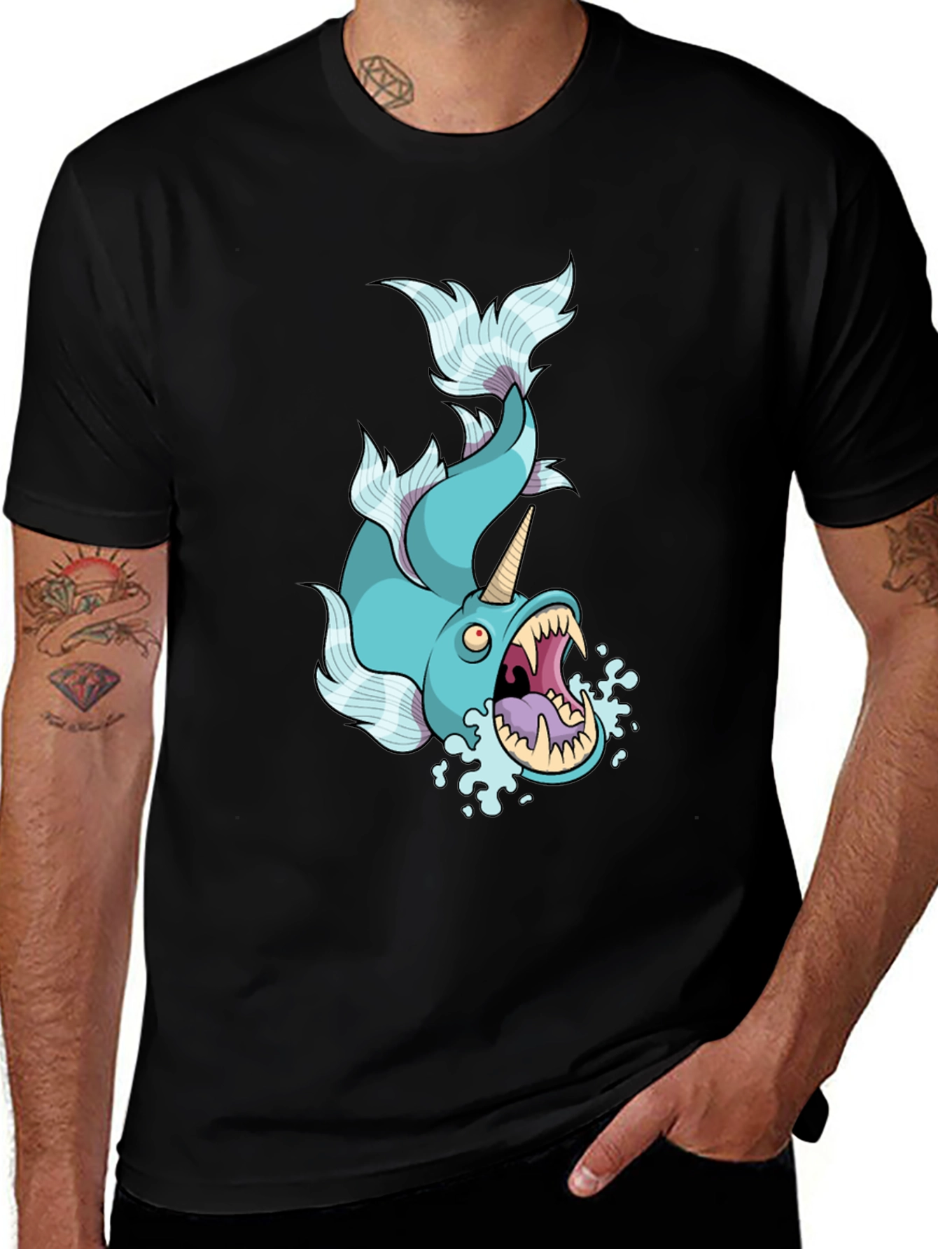 Narwhal Graphic Tee - Black Cotton Shirt