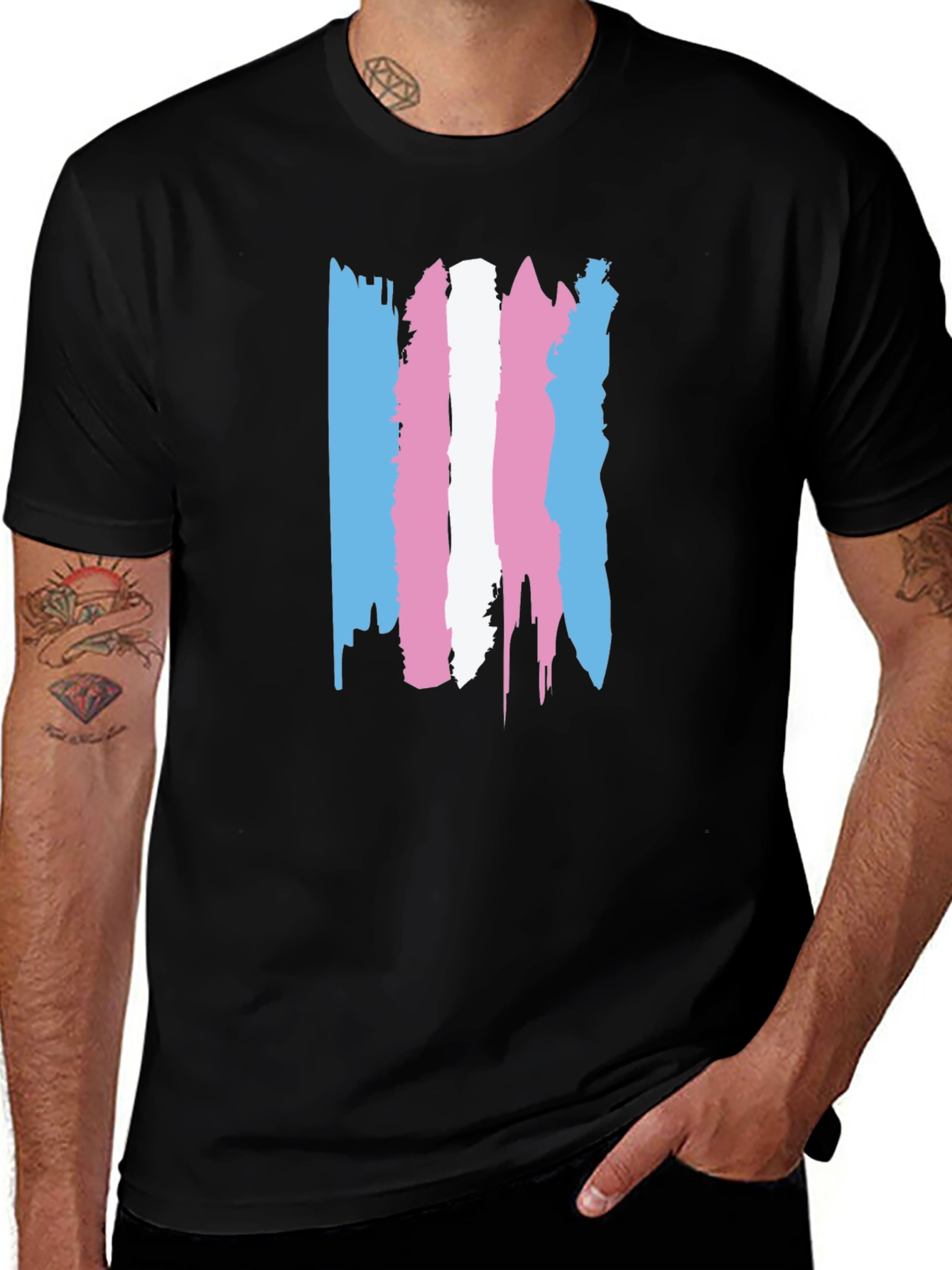 Variant 17 of Transgender Pride Flag T-Shirt - Brush Stroke Design