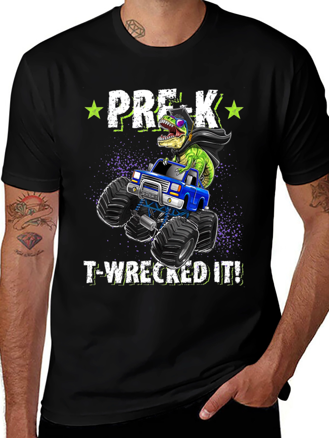 Pre-K T-Wrecks It! Dinosaur Monster Truck Tee