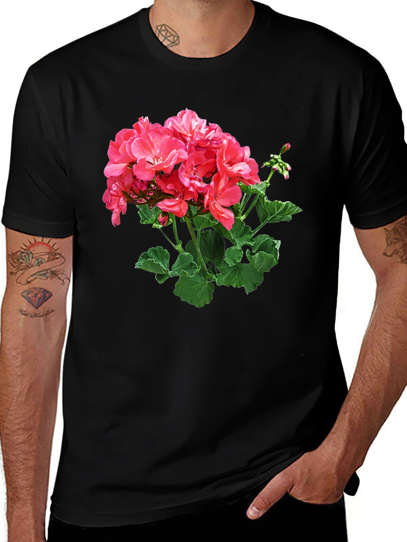 Variant 12 of Floral Print Black T-Shirt