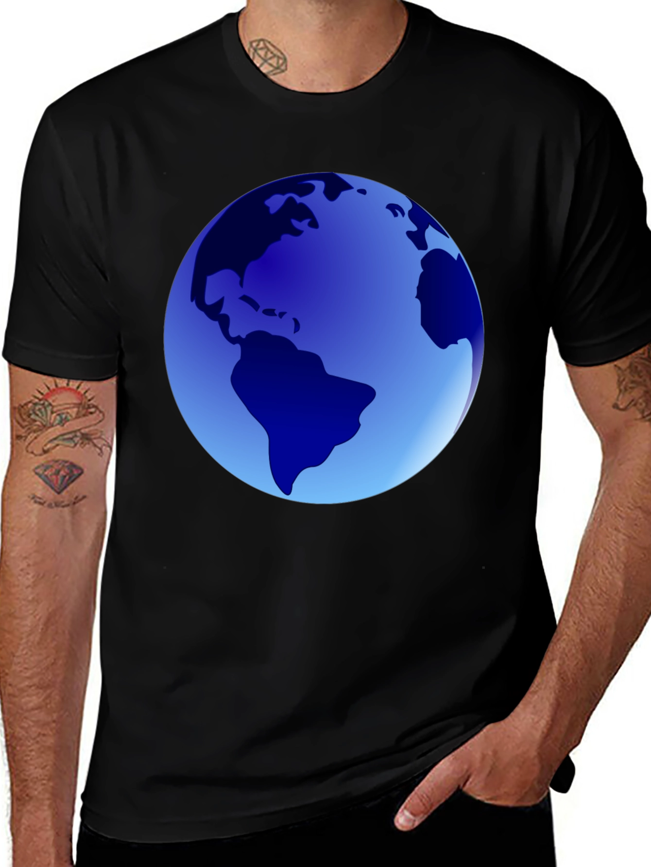 Variant 12 of Earth Globe Graphic Tee - Mens Casual Black T-Shirt