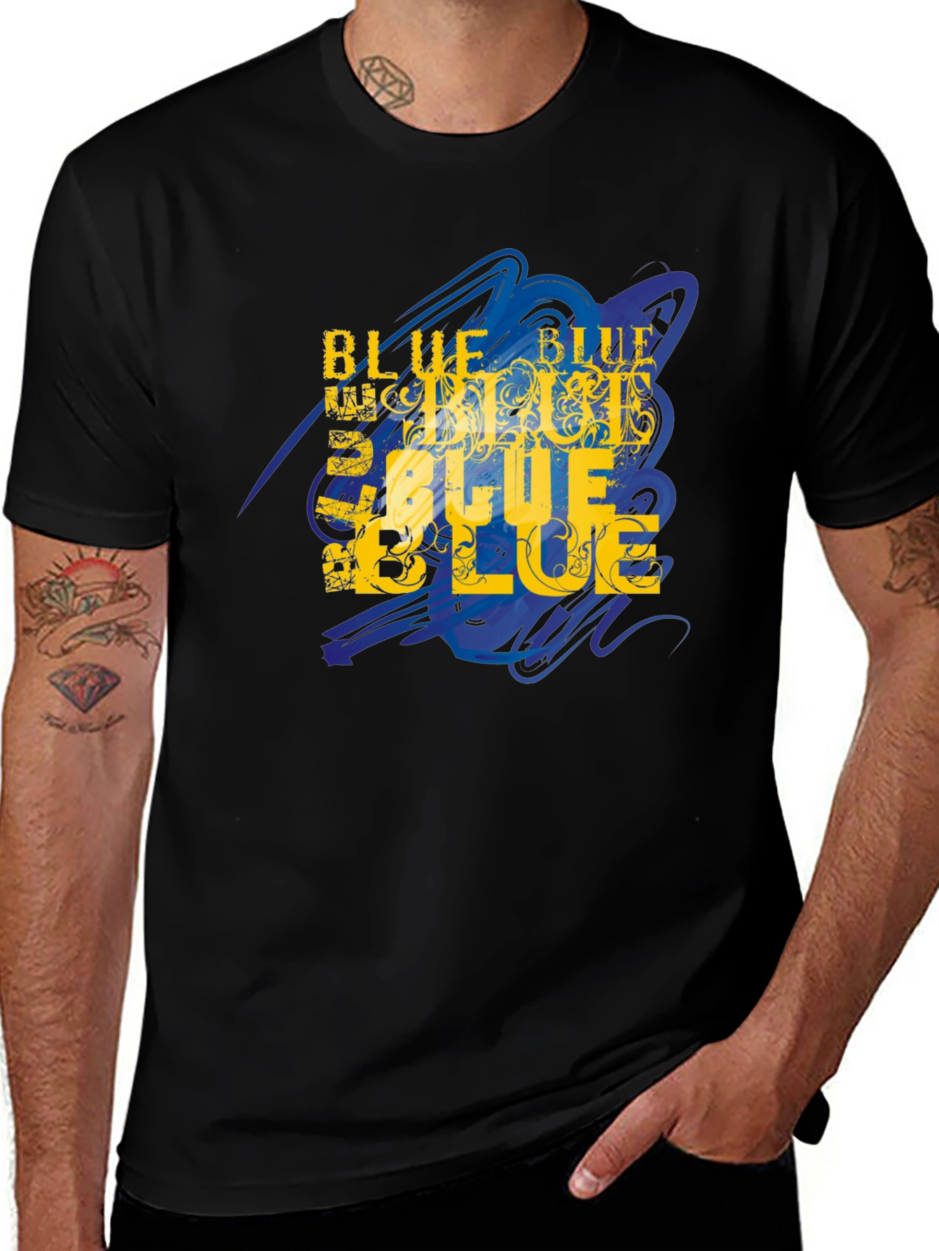 Variant 8 of Blue Graphic Print Black T-Shirt