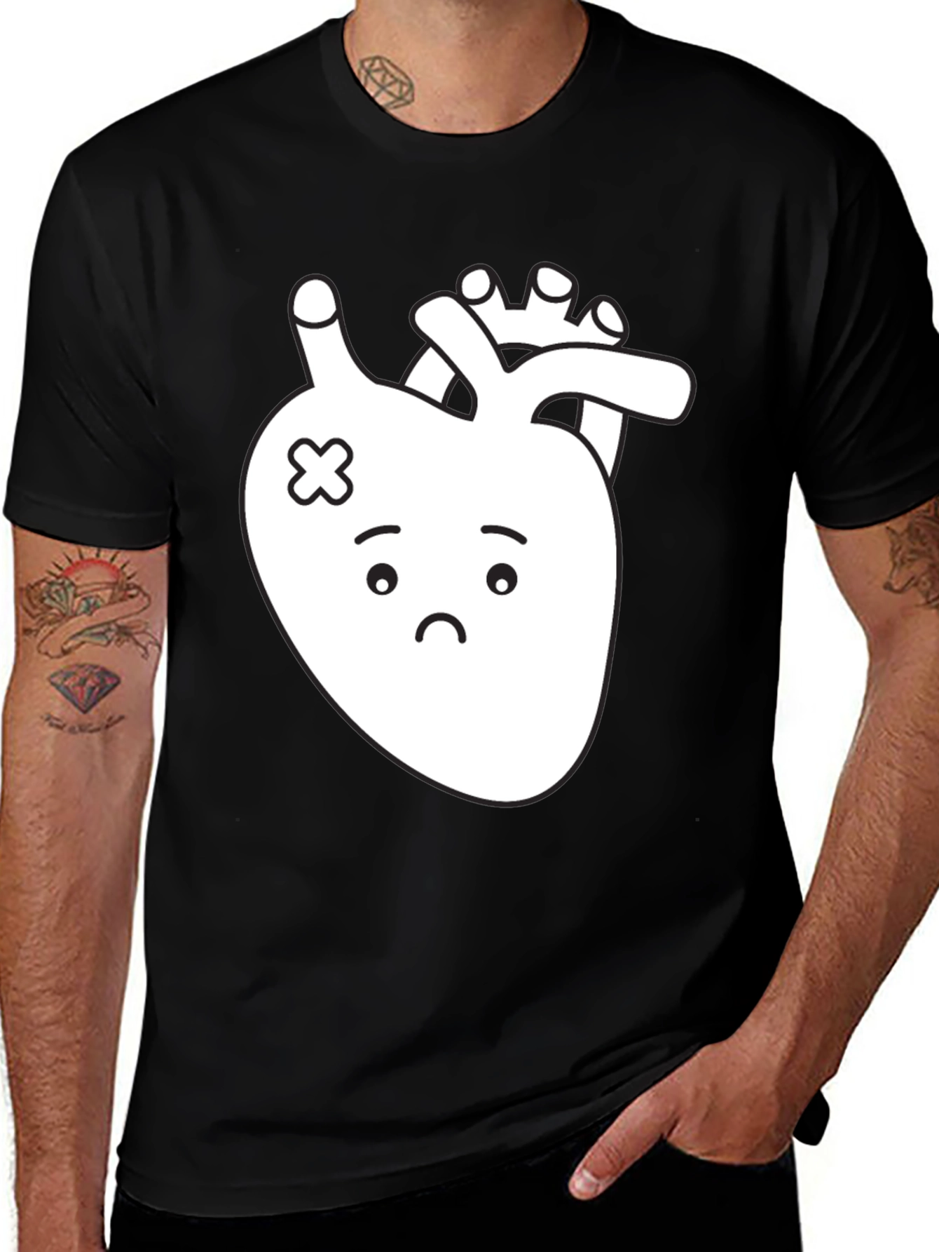 Variant 16 of Sad Heart T-Shirt - Black Cotton Graphic Tee