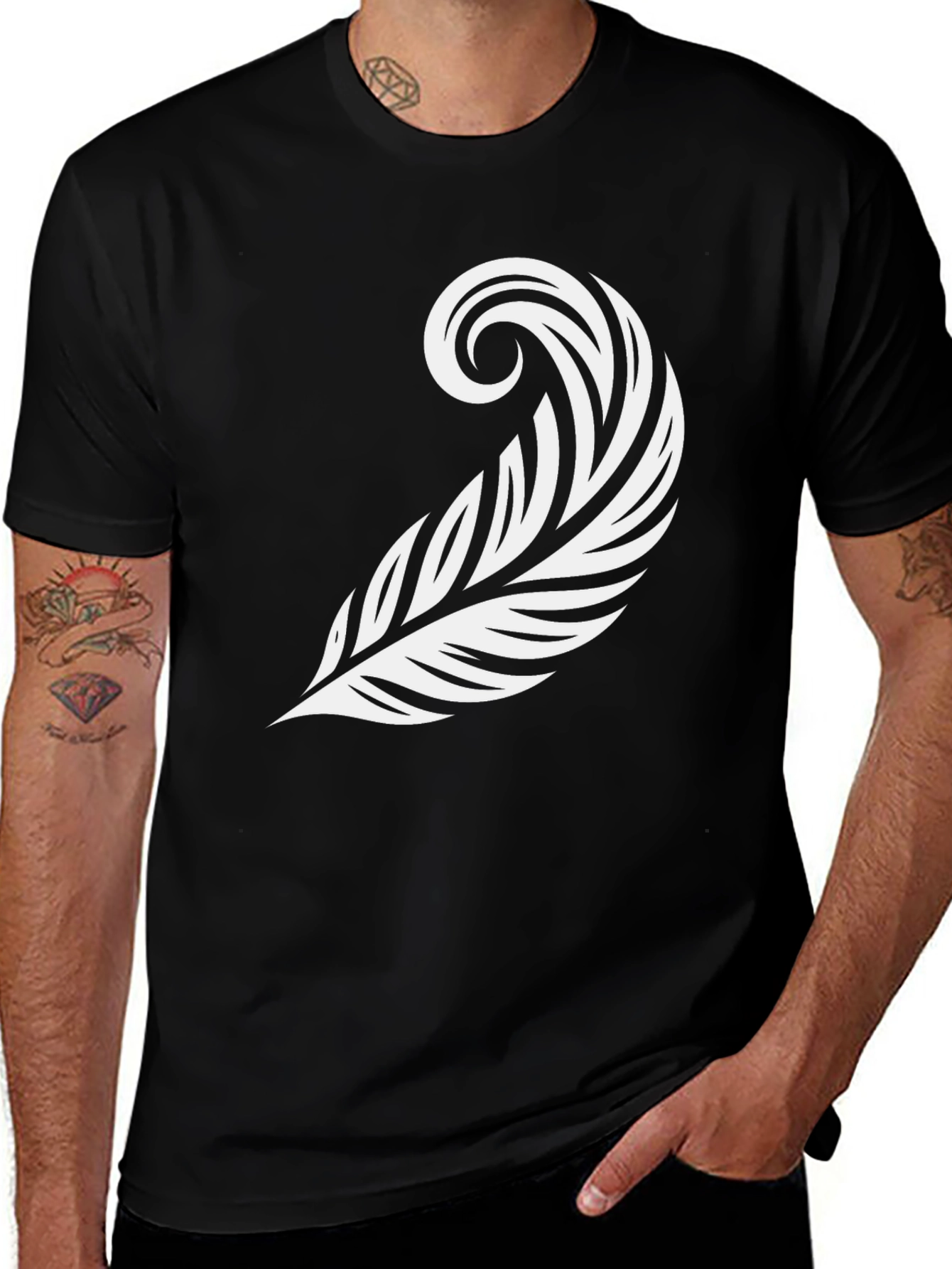 Variant 26 of Stylish Feather Graphic Tee - Black