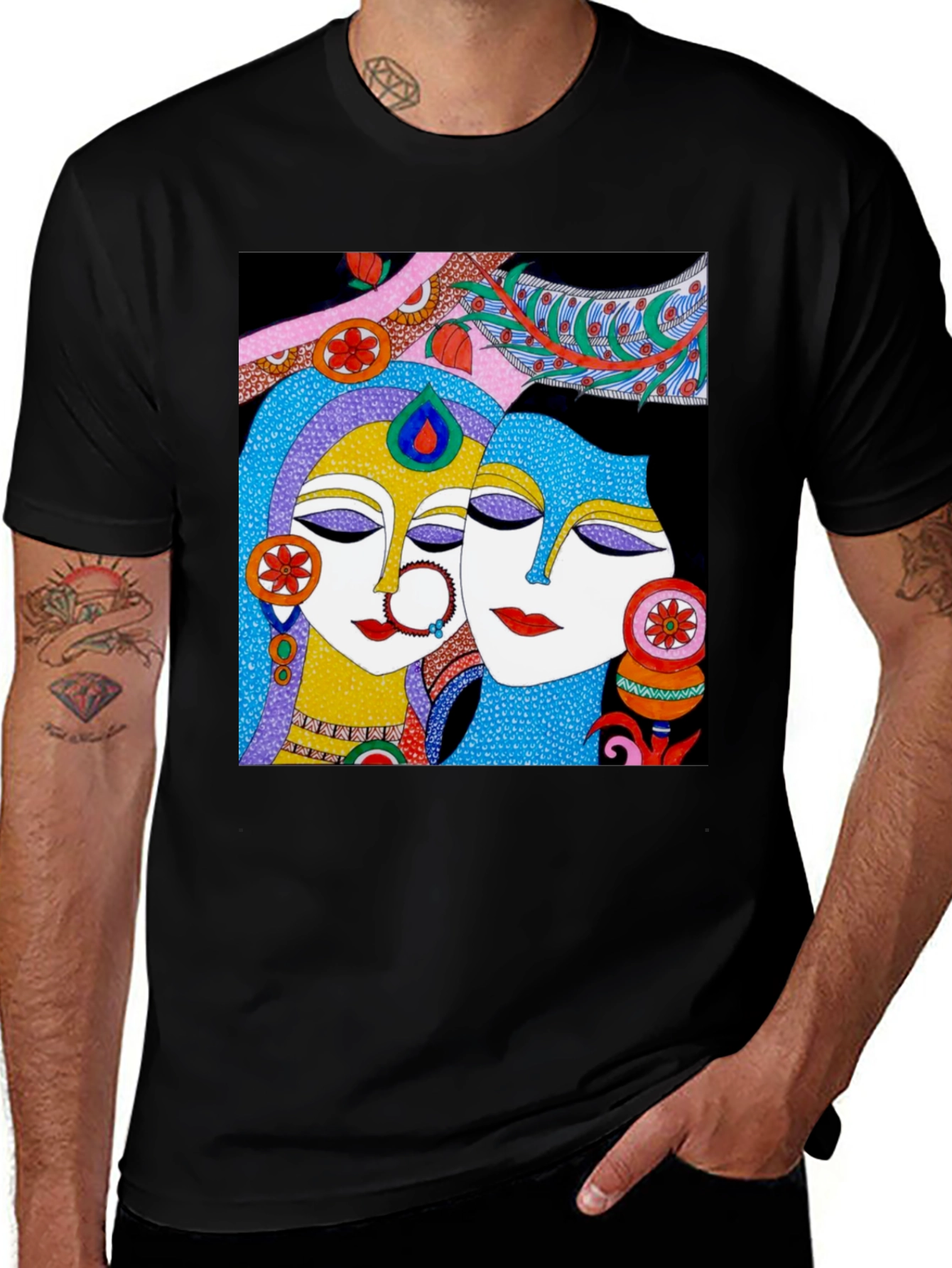 Radha Krishna Art Black T-Shirt