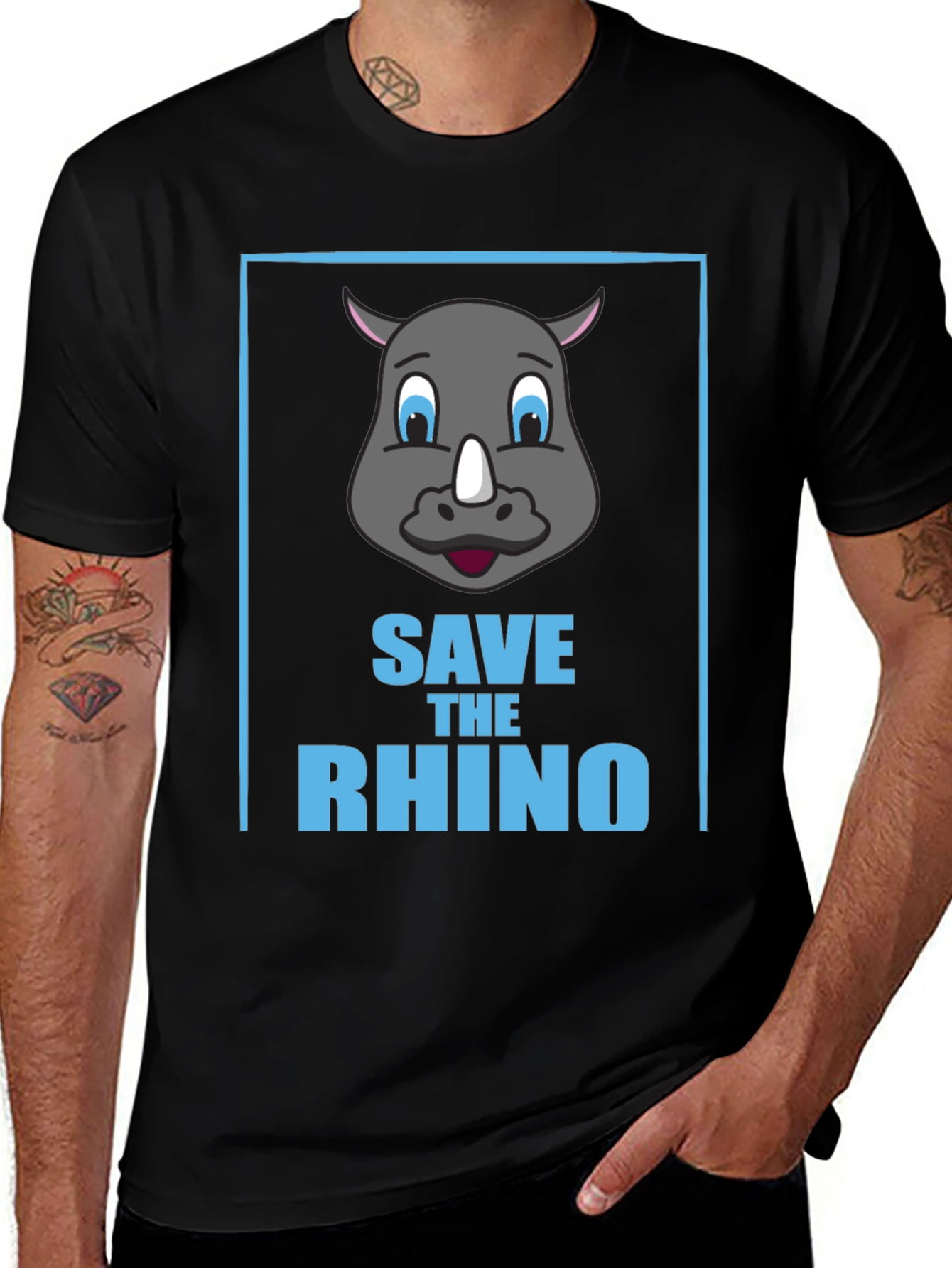 Variant 22 of Save the Rhino Graphic Tee - Black Cotton T-Shirt
