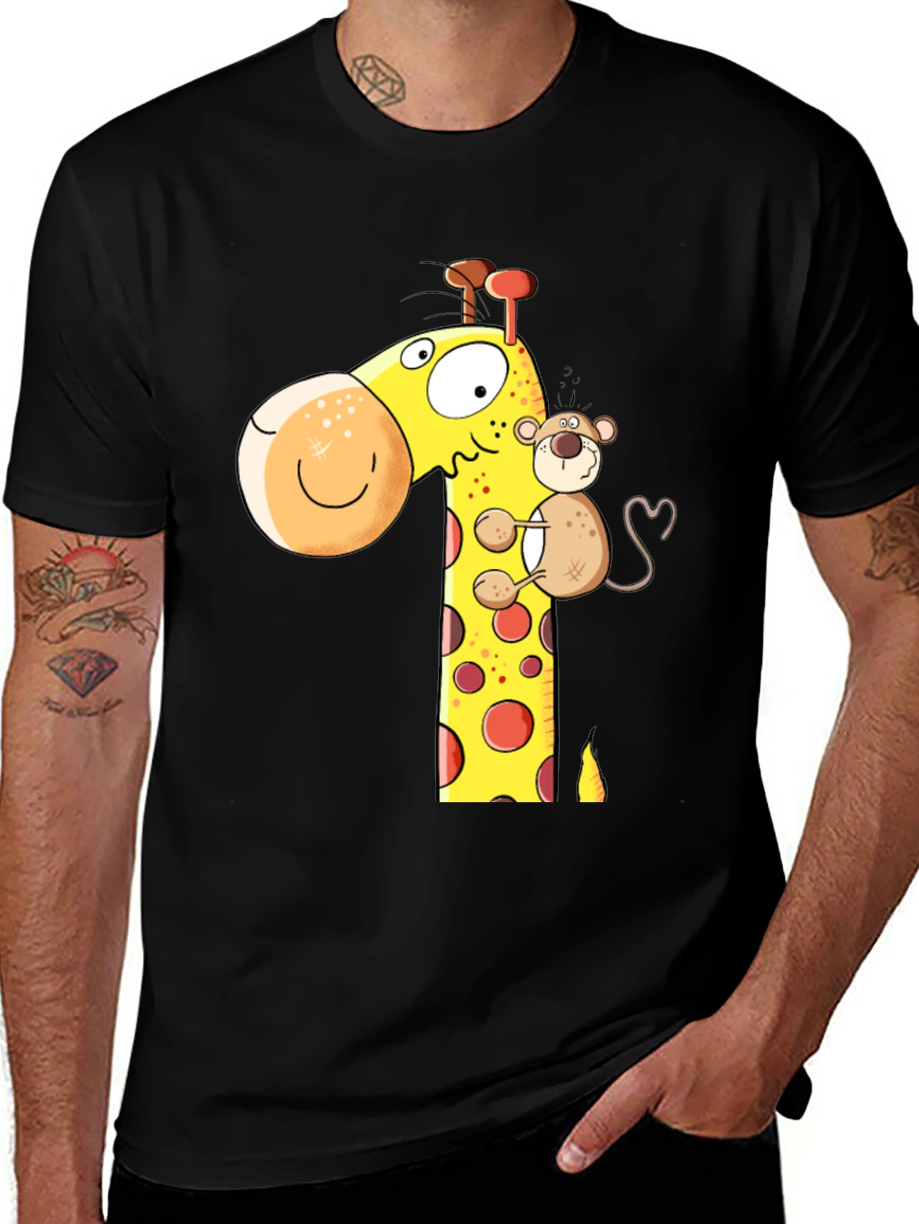 Variant 19 of Giraffe and Monkey Cartoon Graphic T-Shirt