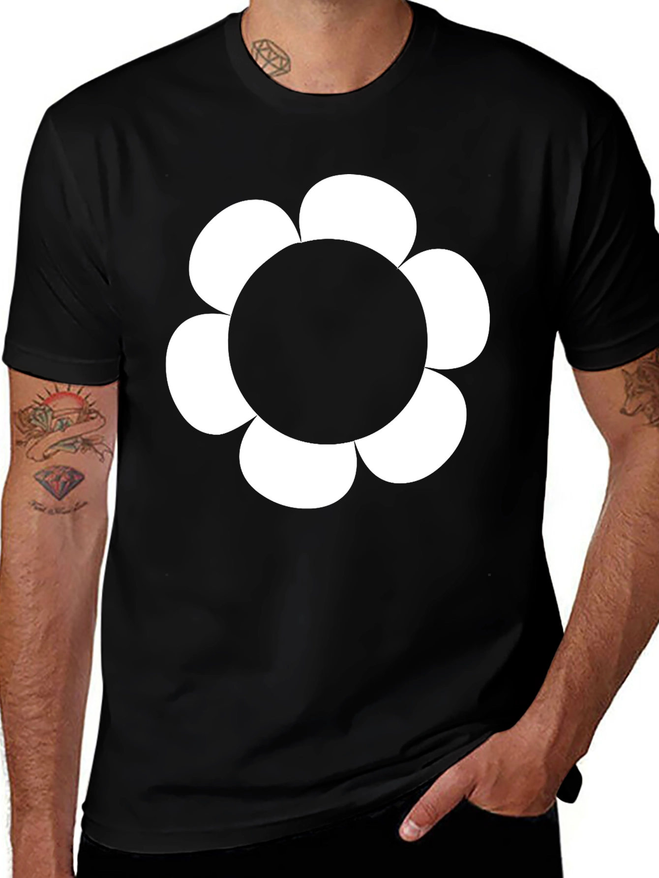Variant 29 of Black T-Shirt with Bold Flower Graphic