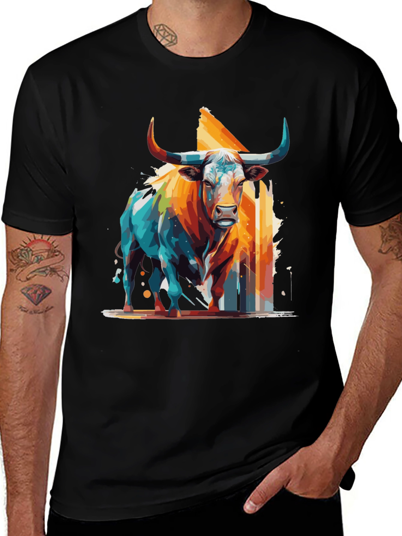 Variant 26 of Bold Bull Graphic Tee - Artistic Animal Print