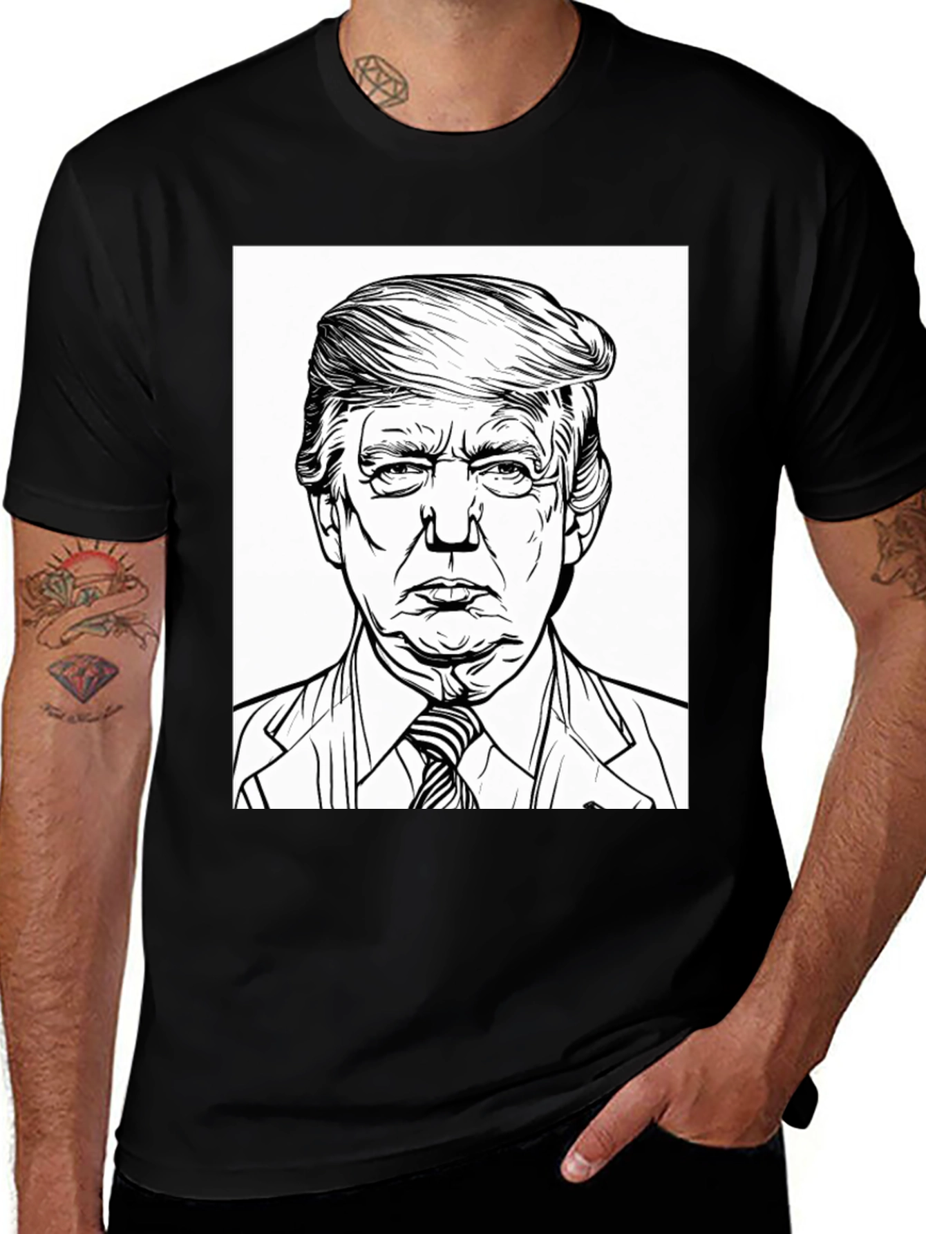 Variant 17 of Trump Sketch Portrait Graphic Black Tee Shirt