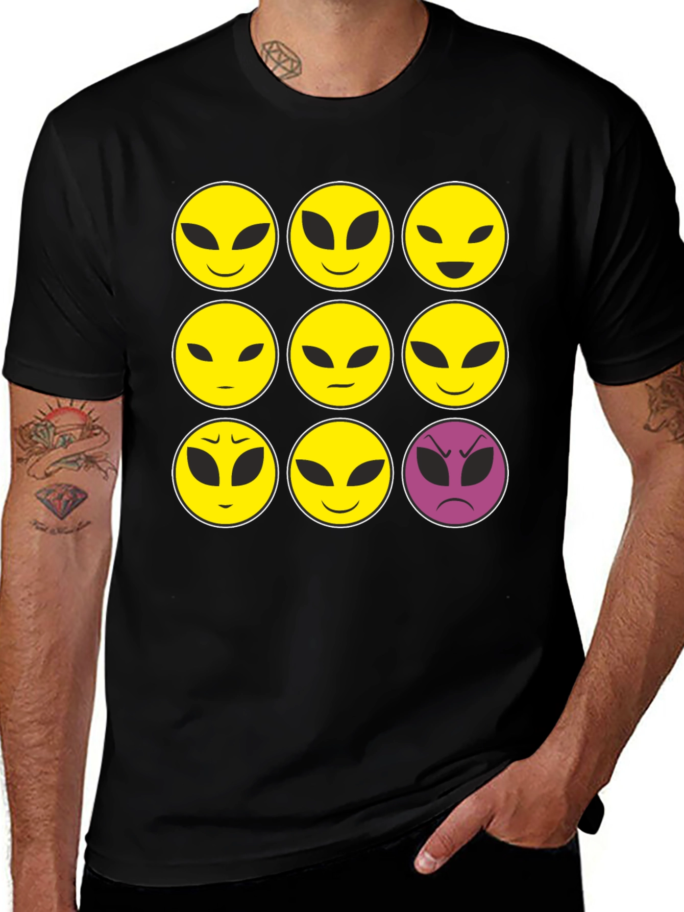 Variant 18 of Alien Emoji Graphic Tee - Black Cotton T-Shirt