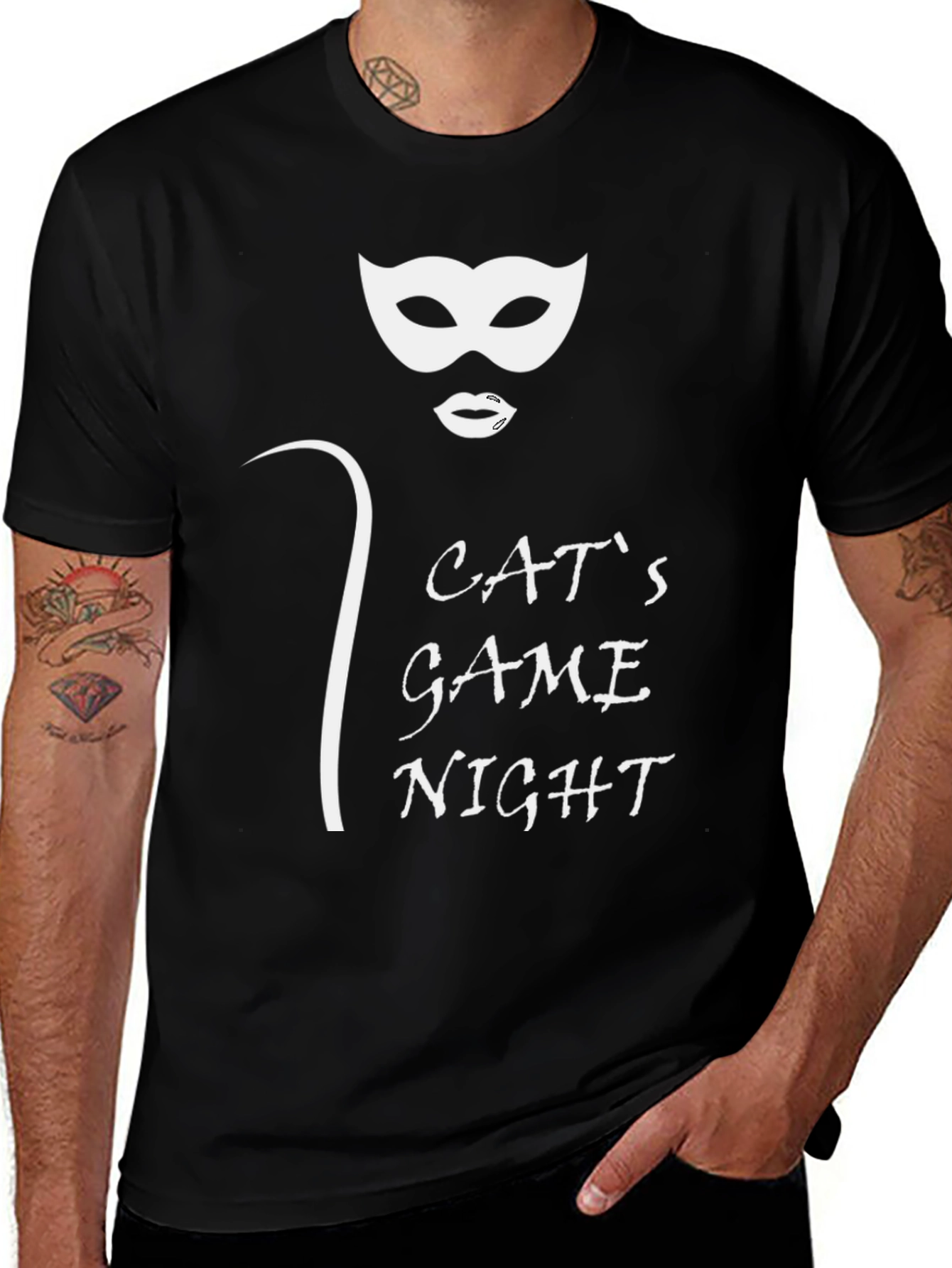 Cat's Game Night Black T-Shirt