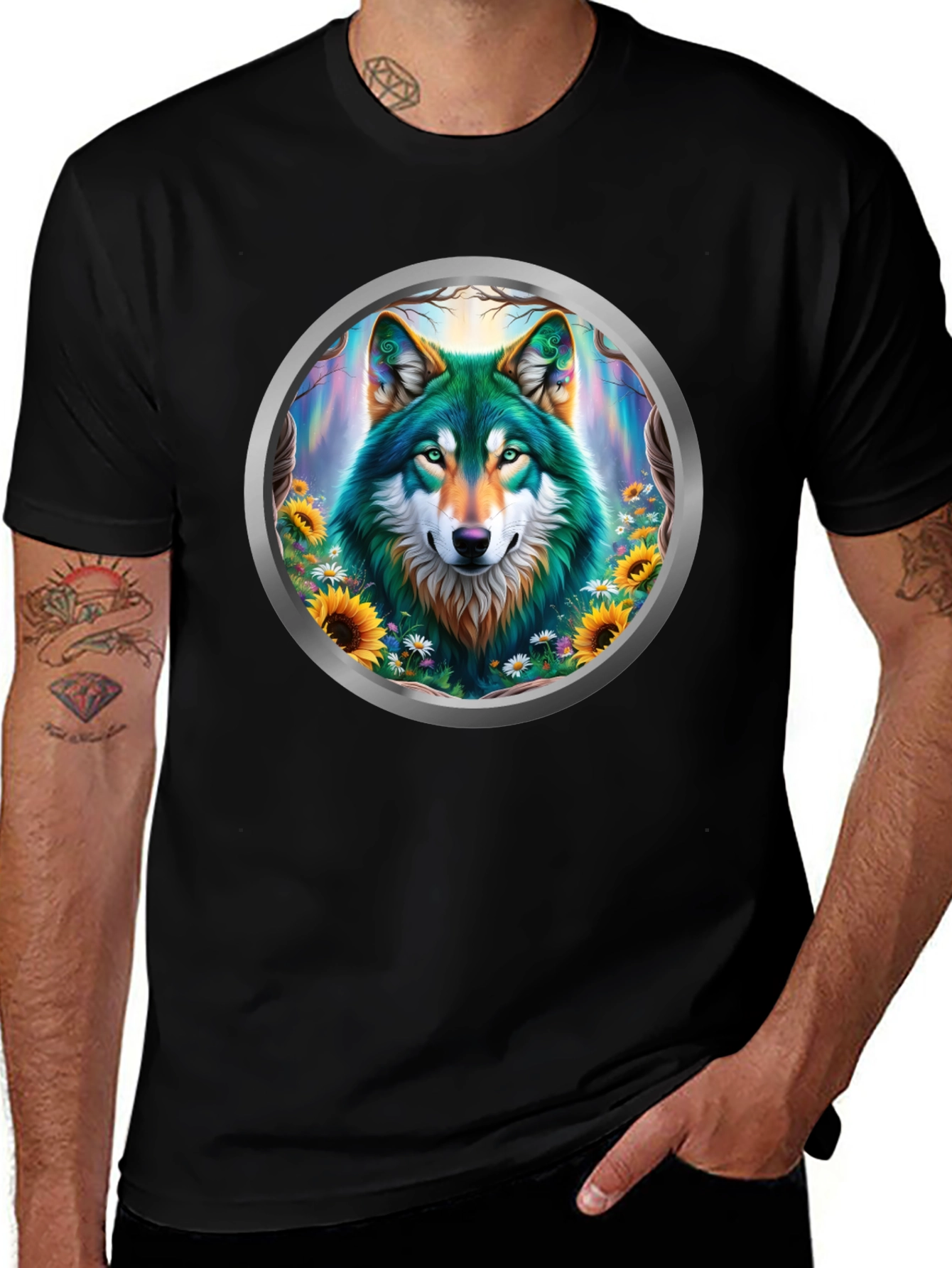 Variant 25 of Wolf Circle Graphic T-Shirt - Nature Art