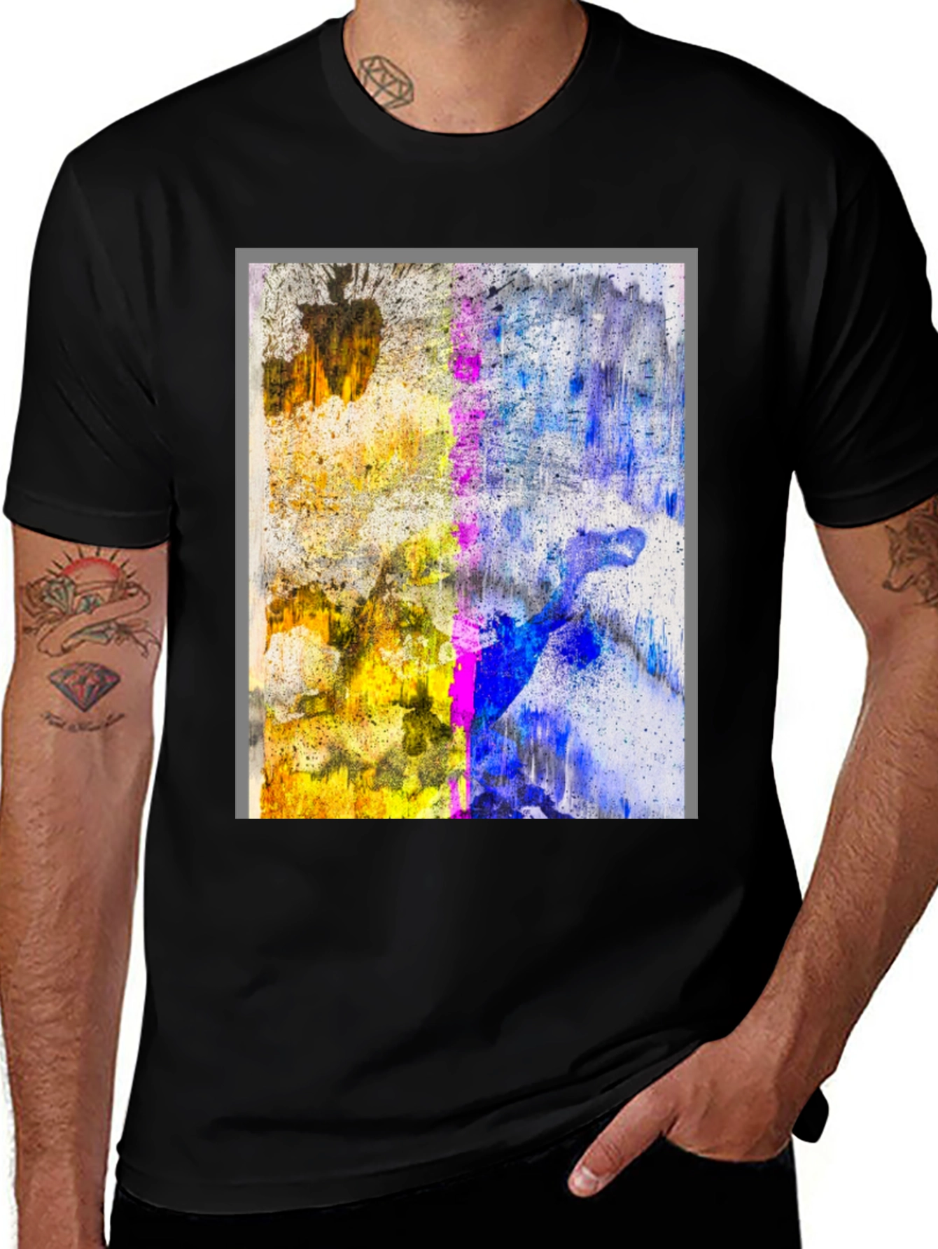 Variant 17 of Abstract Art Tee - Black Crew Neck Cotton T-Shirt