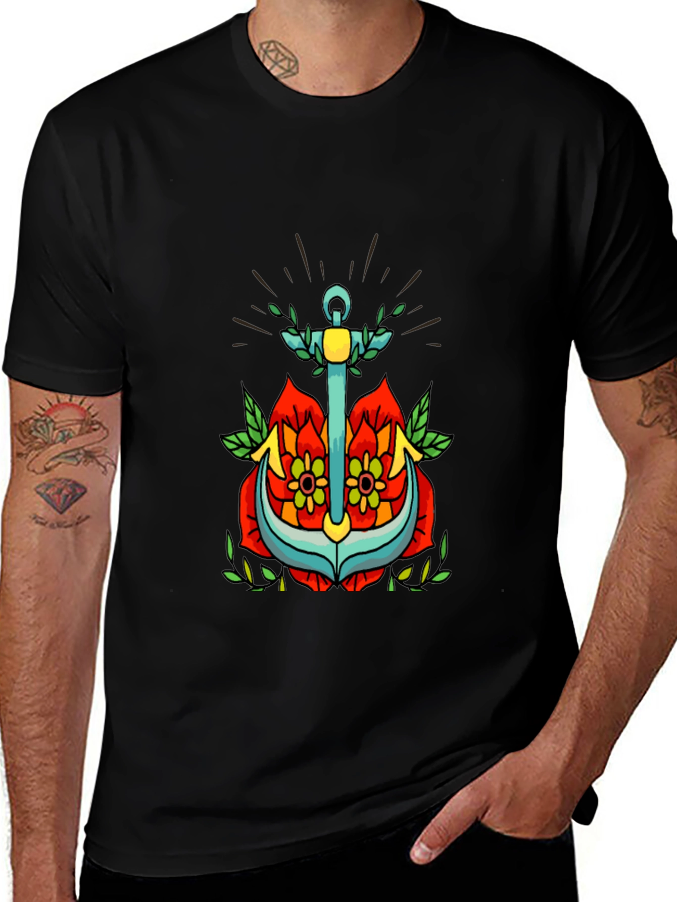Variant 8 of Anchor Rose Tattoo Graphic Tee - Classic Nautical Style