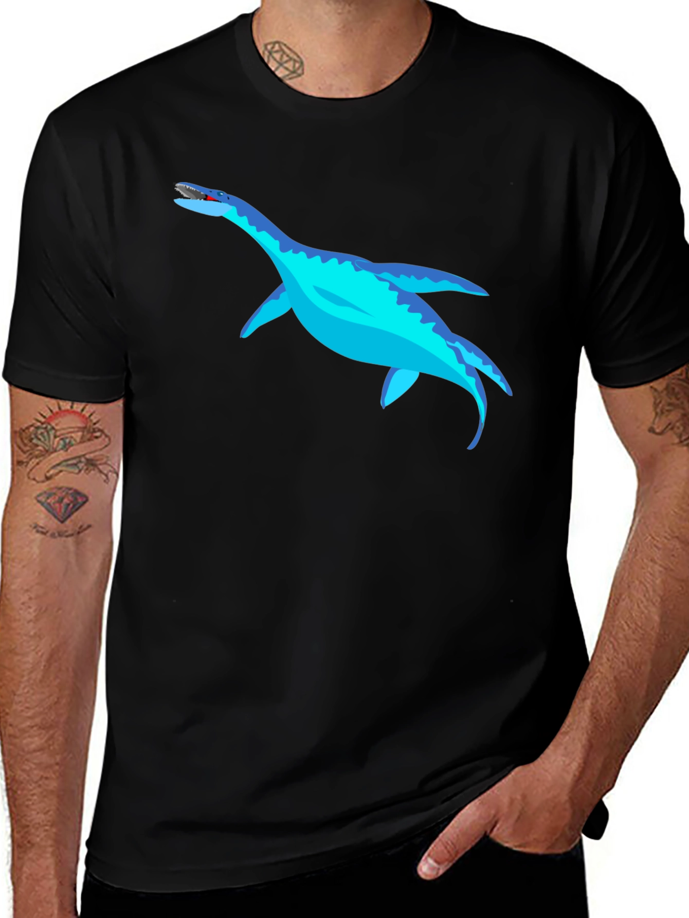 Variant 18 of Cool Plesiosaur Graphic Tee - Black Cotton T-Shirt
