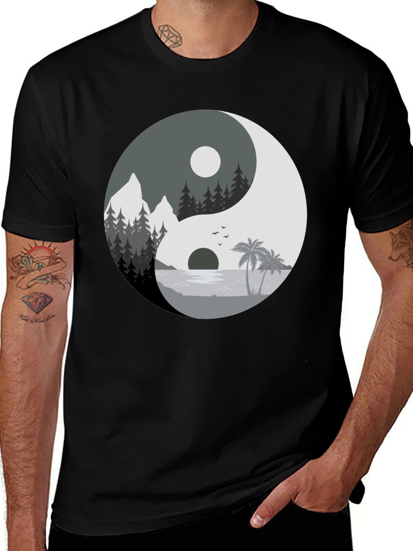 Yin Yang Nature Graphic Tee - Black