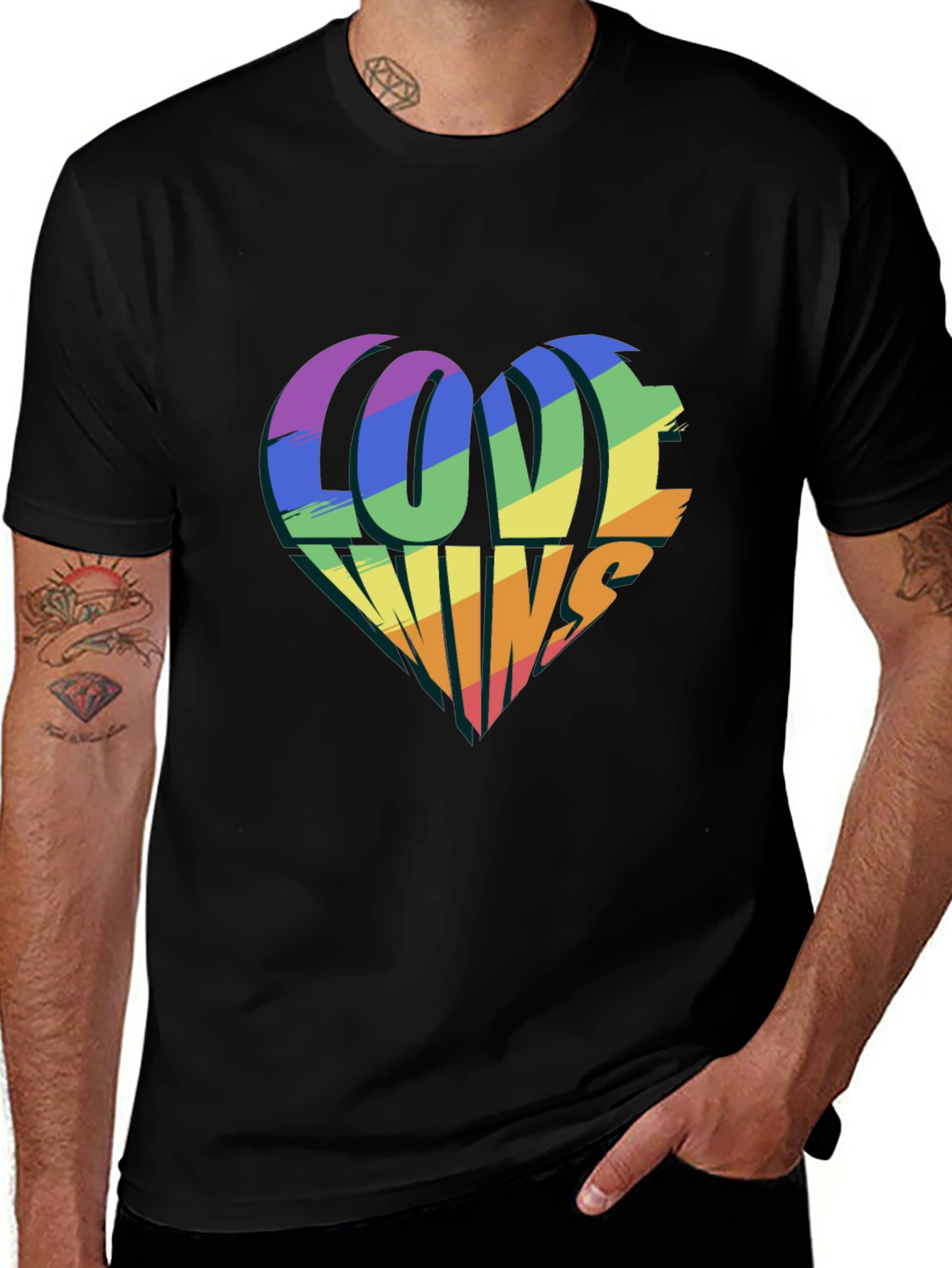 Variant 25 of Love Wins Rainbow Heart Graphic Tee - Black