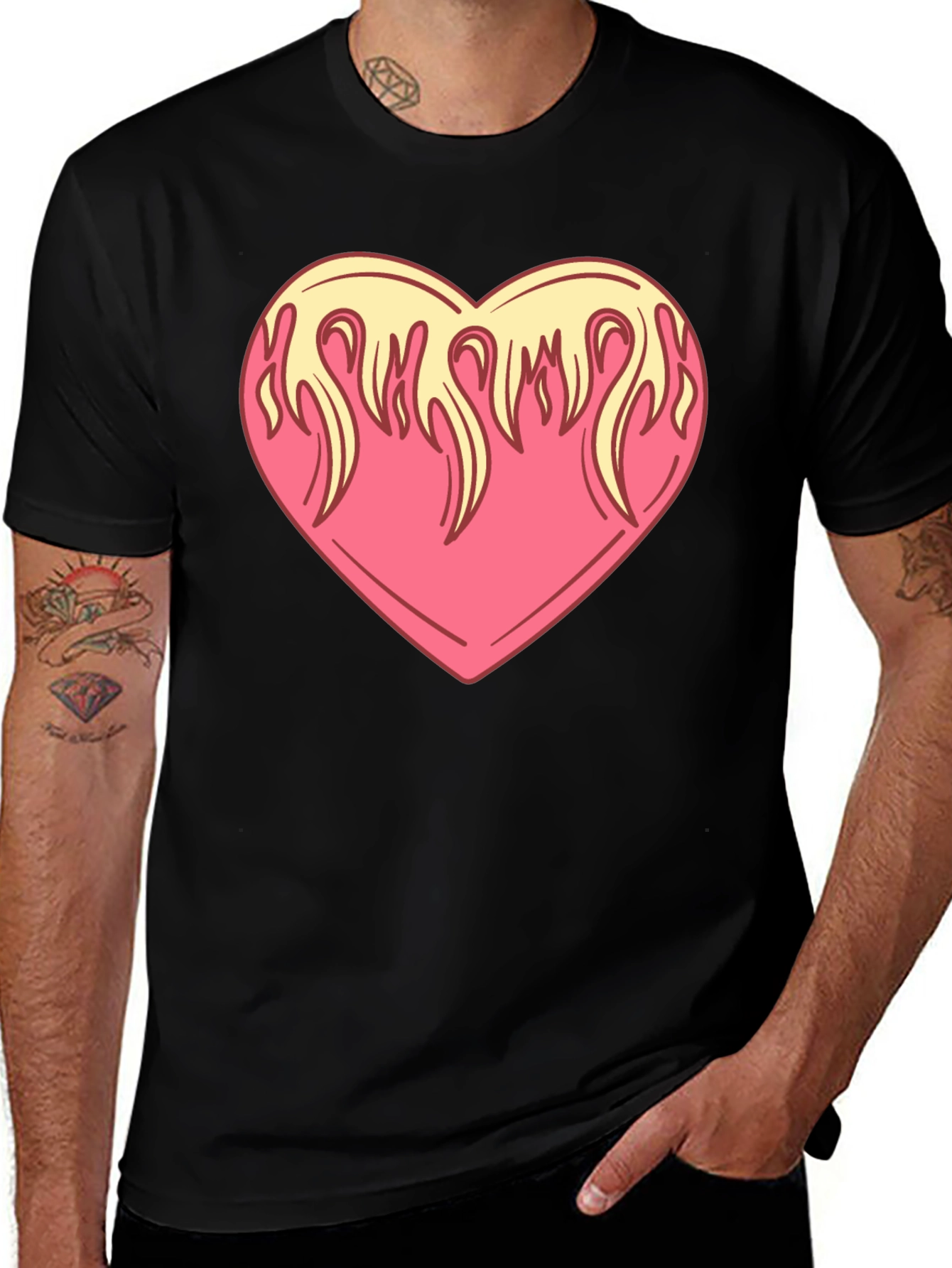 Variant 12 of Flaming Heart Graphic Tee - Cool Black Shirt