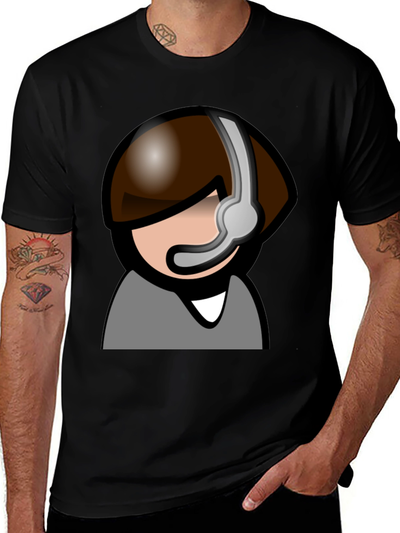 Tech Support Avatar Graphic Tee - Black Cotton Shirt