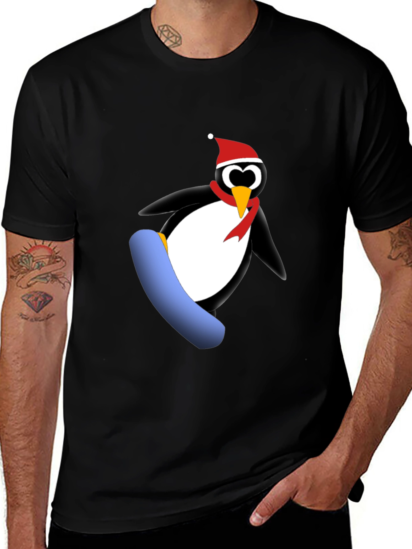 Penguin Snowboarder Graphic Tee - Black
