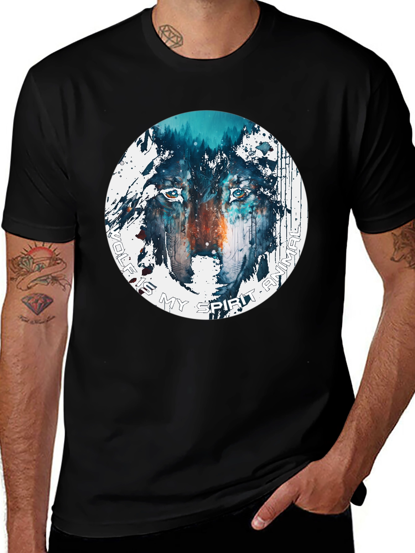 Variant 30 of Wolf Spirit Animal Graphic T-Shirt - Black