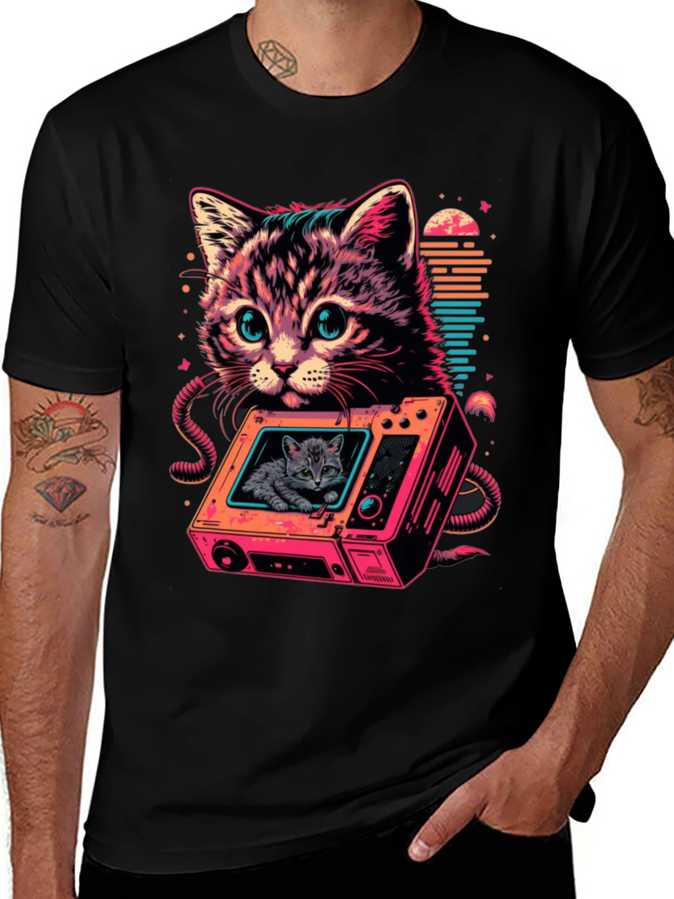 Variant 26 of Retro Cat TV T-Shirt - Cool Feline Design