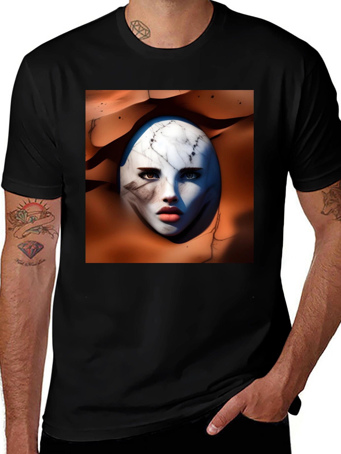 Variant 10 of Abstract Marble Face Graphic Tee - Unique Art Design