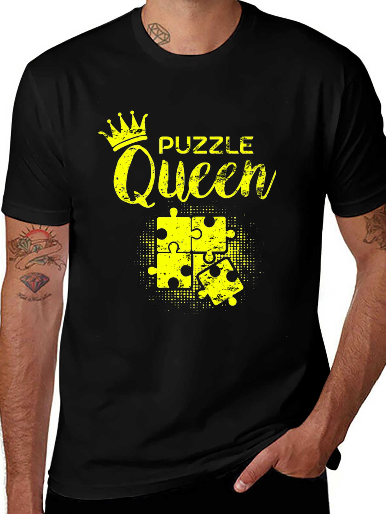 Variant 9 of Puzzle Queen Black T-Shirt - Jigsaw Lover Tee