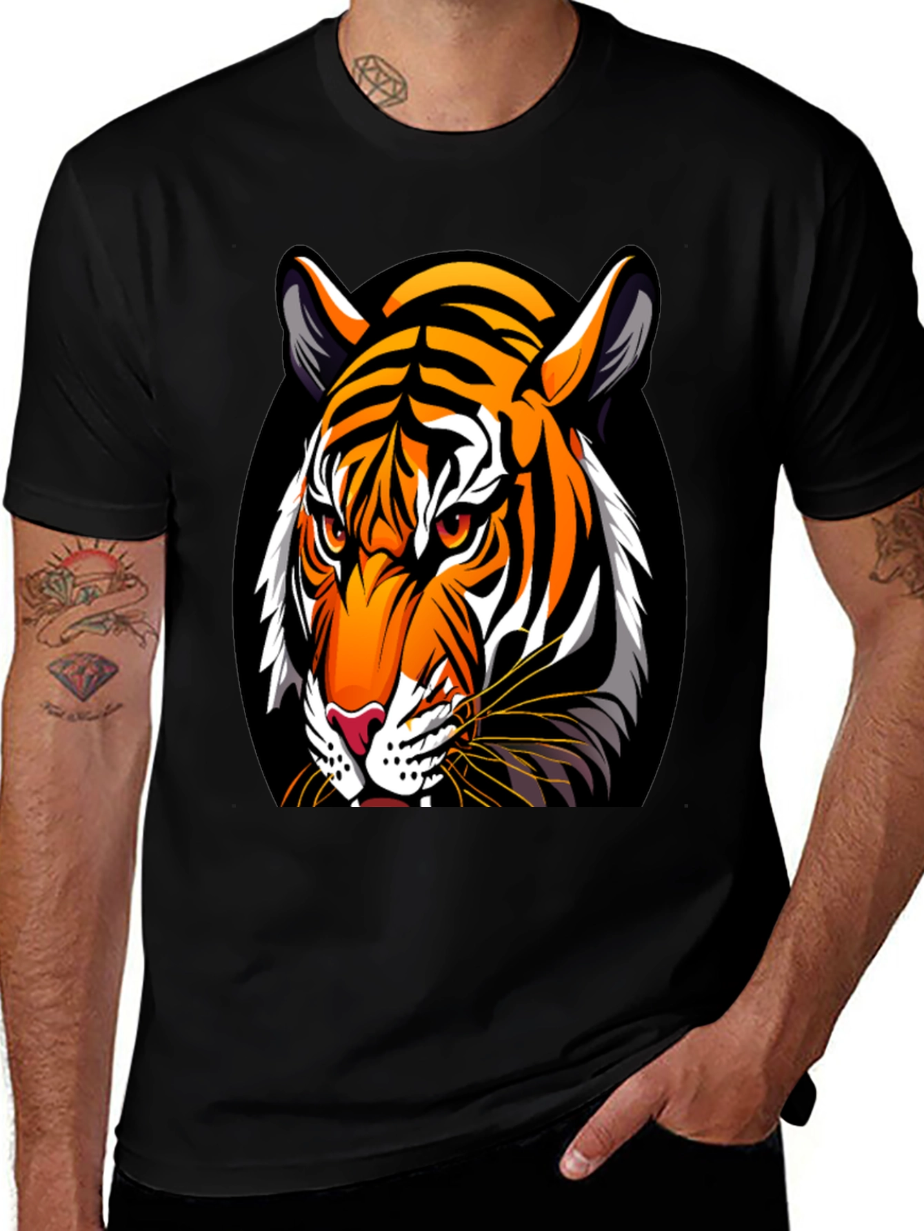 Variant 22 of Bold Tiger Graphic Tee - Premium Black Cotton
